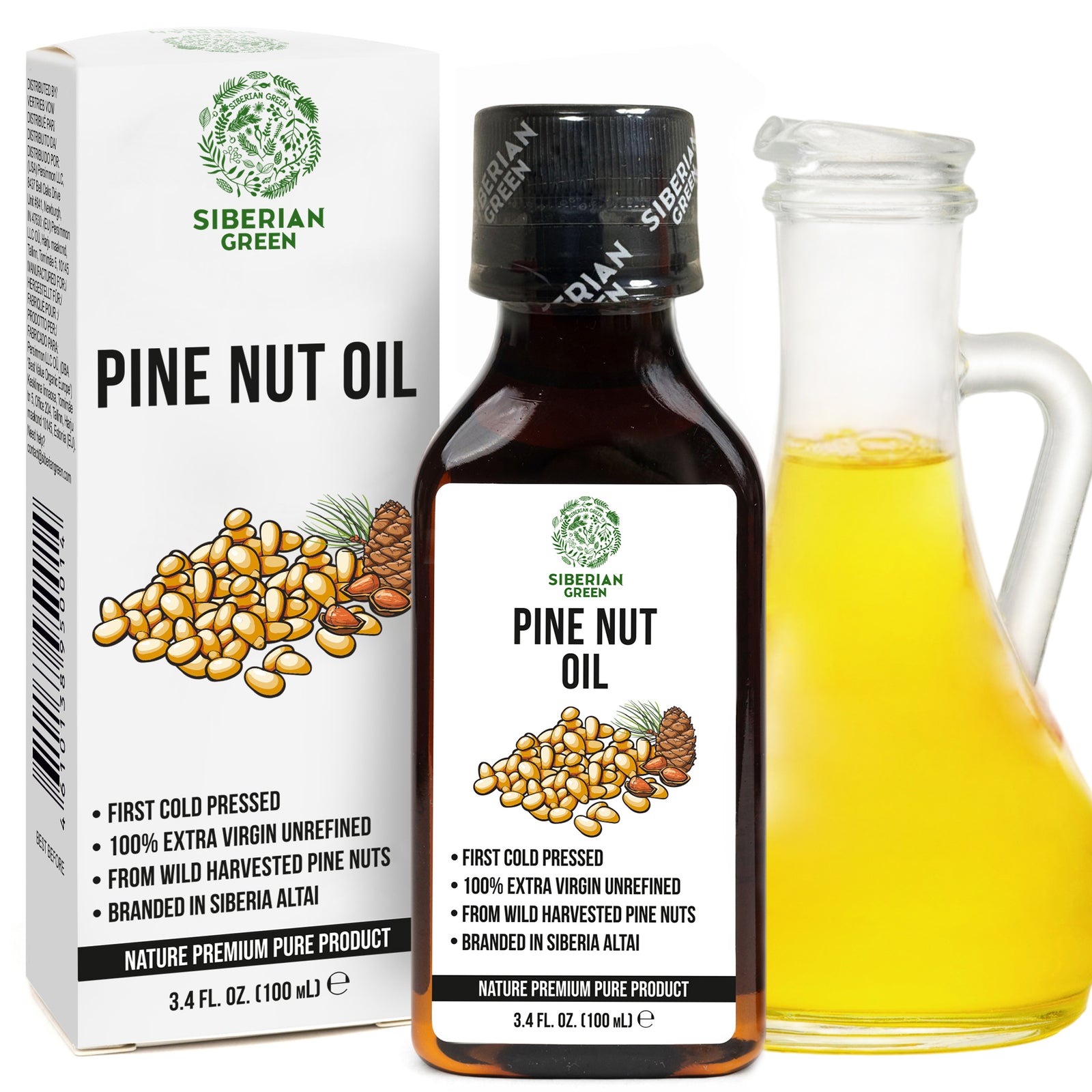 100% Siberian Pine Nut Oil Extra Virgin First Cold Pressed Premium 100ml 3.4oz