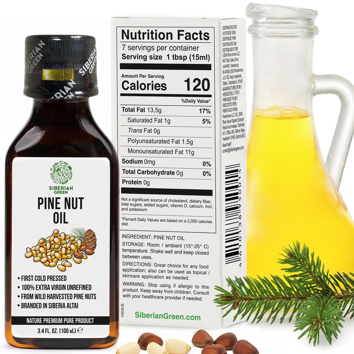 100% Siberian Pine Nut Oil Extra Virgin First Cold Pressed Premium 100ml 3.4oz