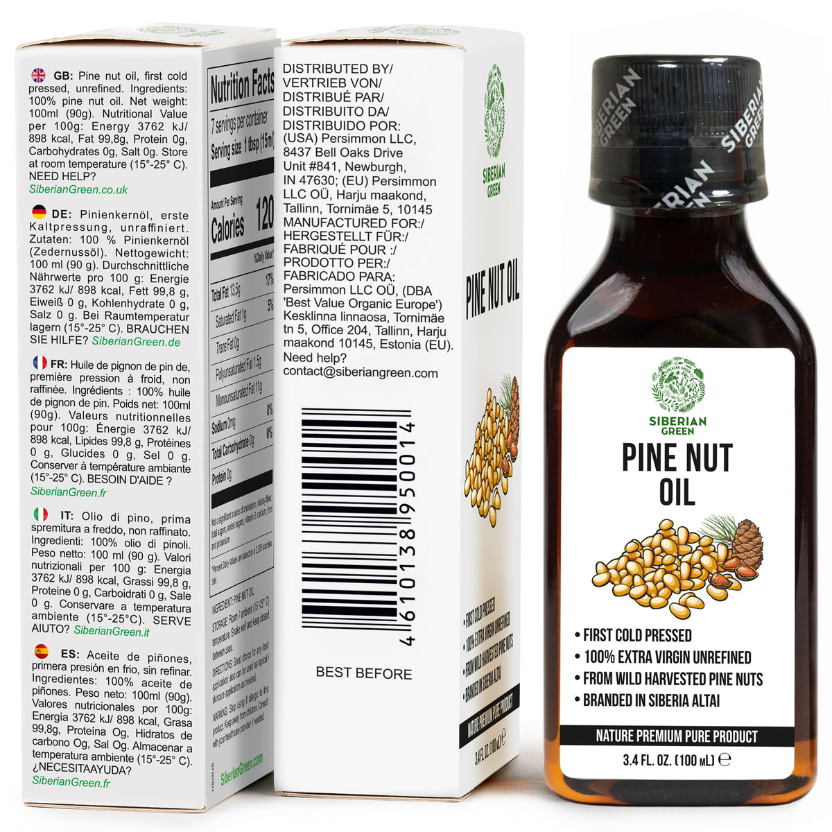 100% Siberian Pine Nut Oil Extra Virgin First Cold Pressed Premium 100ml 3.4oz