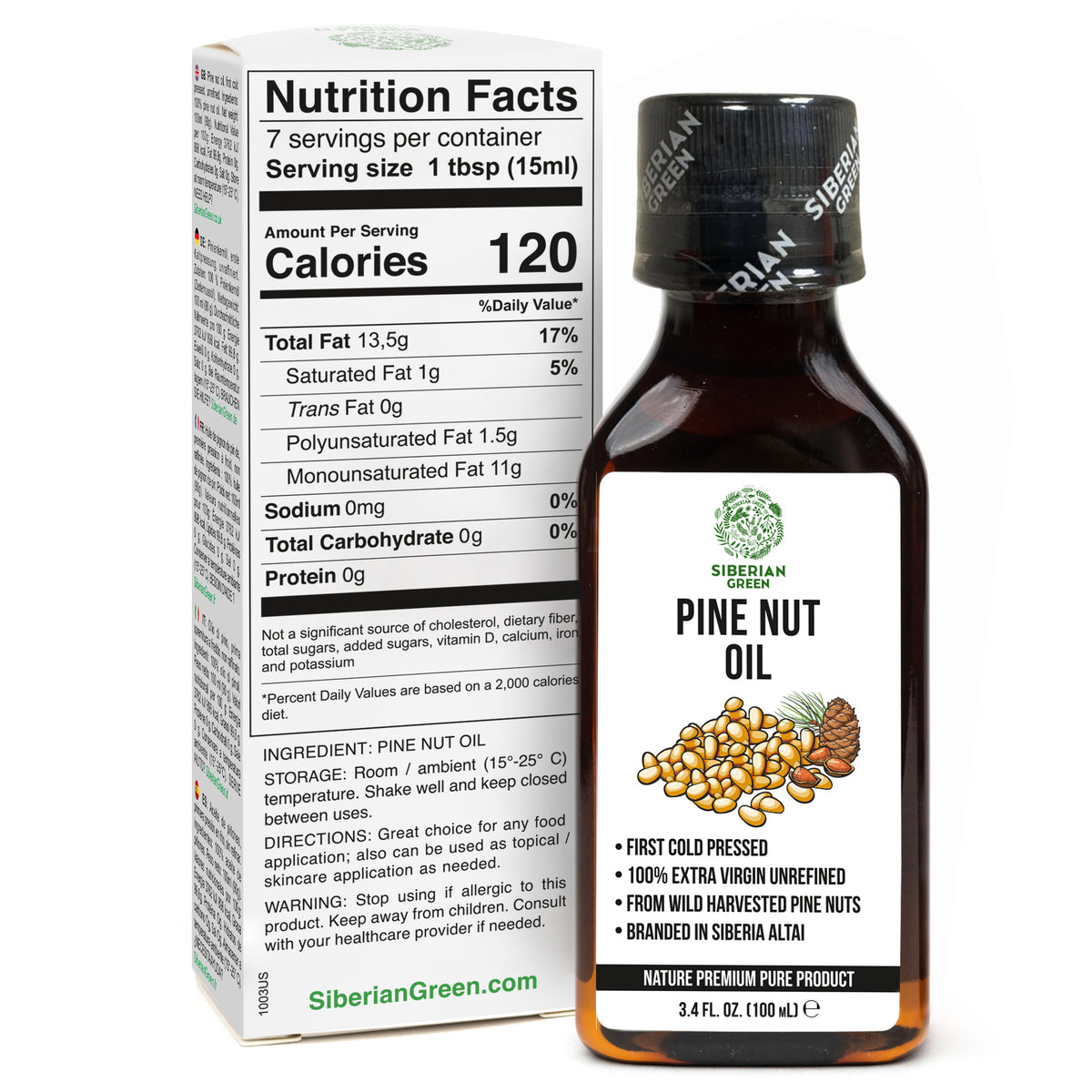 100% Siberian Pine Nut Oil Extra Virgin First Cold Pressed Premium 100ml 3.4oz