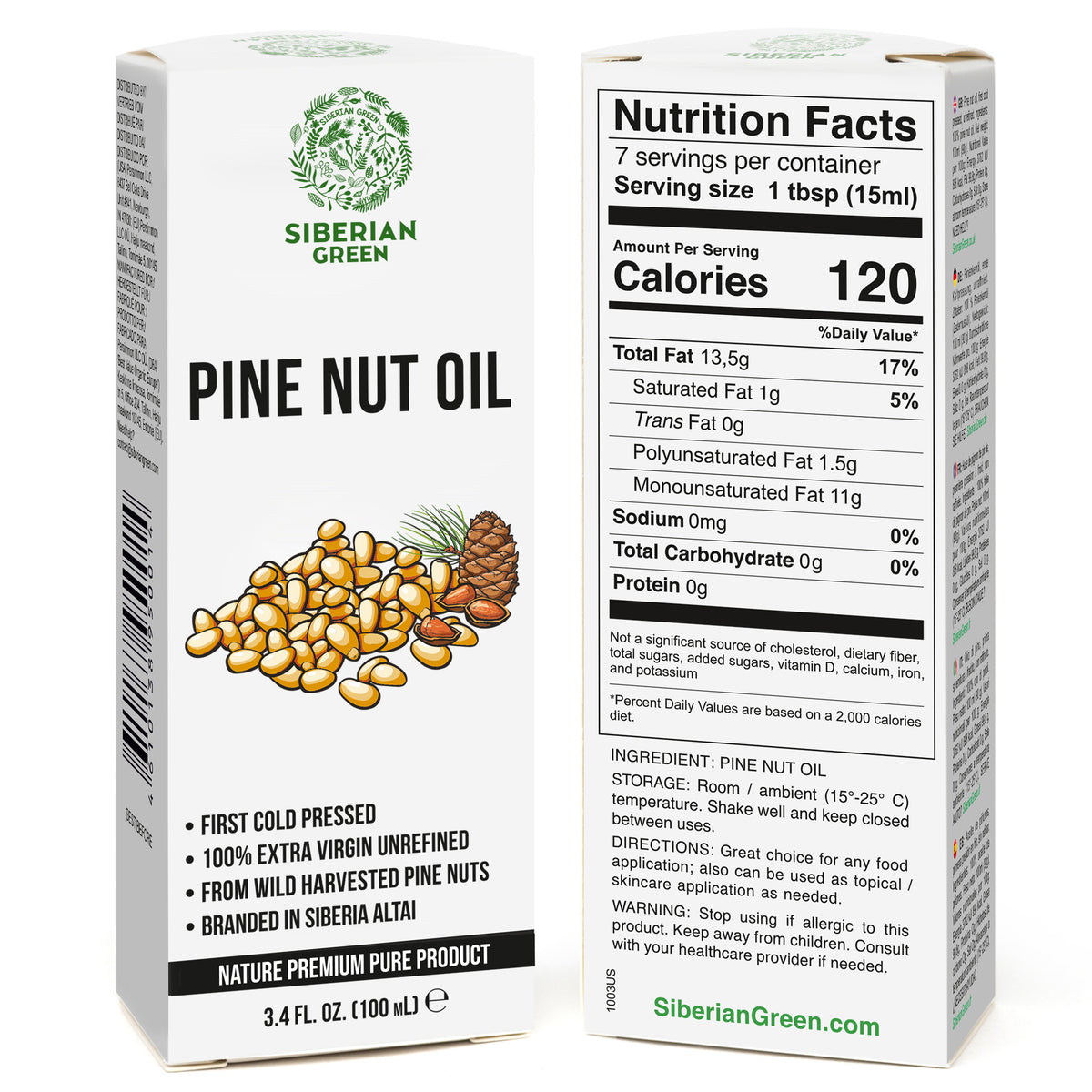 100% Siberian Pine Nut Oil Extra Virgin First Cold Pressed Premium 100ml 3.4oz