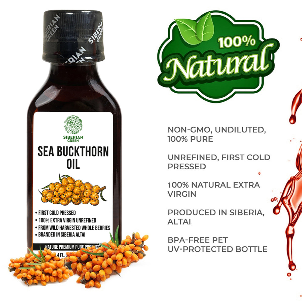 100% Siberian Sea Buckthorn Oil – Extra Virgin, Cold-Pressed | 100ml