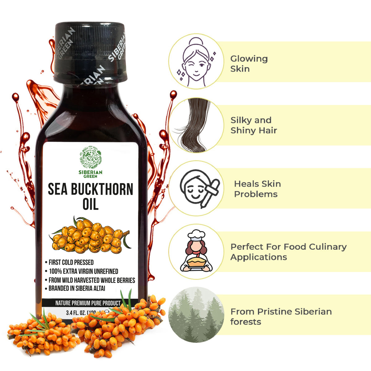 100% Siberian Sea Buckthorn Oil – Extra Virgin, Cold-Pressed | 100ml