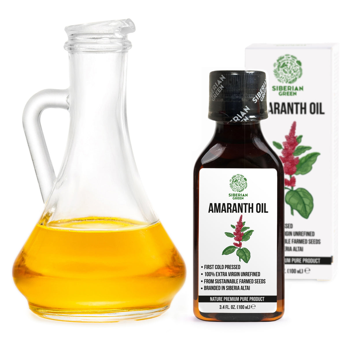 Huile d'amarante de Sibérie | Extra Vierge Pressée à Froid 100 ml / 3,4 fl oz | Squalène Premium