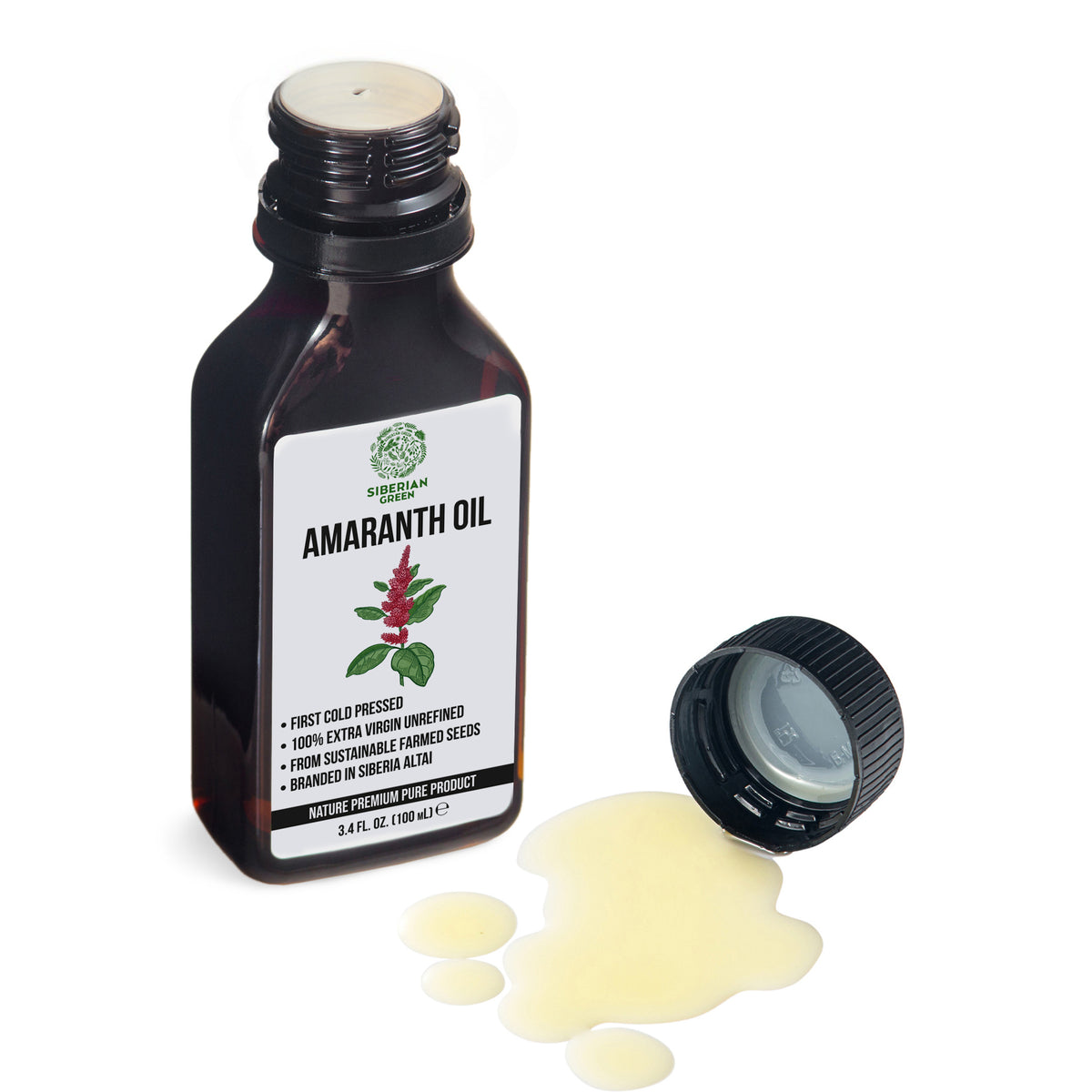 Huile d'amarante de Sibérie | Extra Vierge Pressée à Froid 100 ml / 3,4 fl oz | Squalène Premium