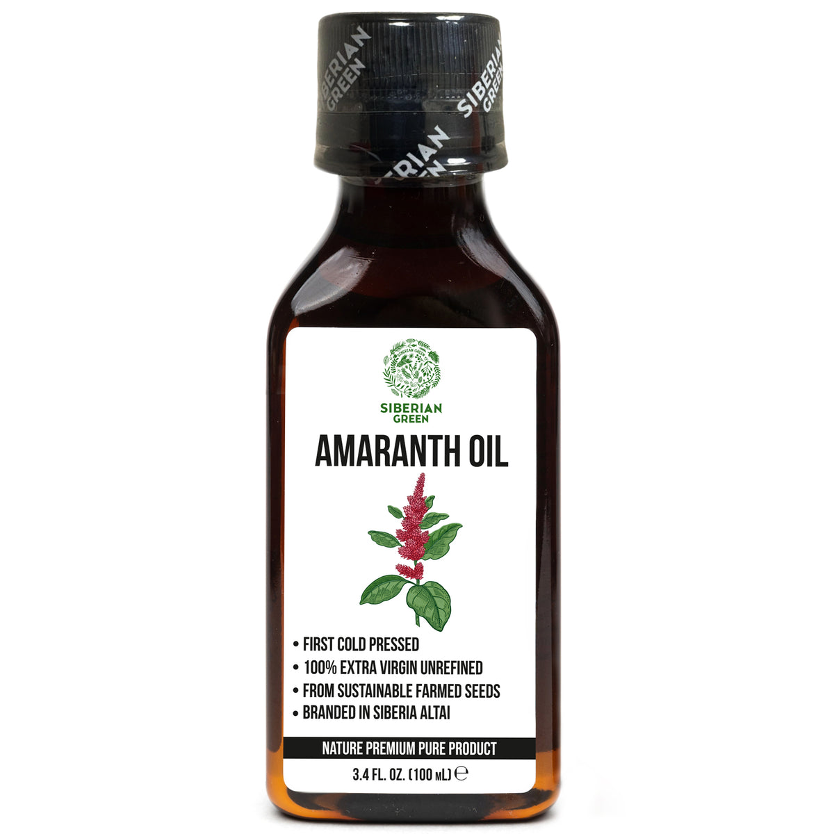 Huile d'amarante de Sibérie | Extra Vierge Pressée à Froid 100 ml / 3,4 fl oz | Squalène Premium
