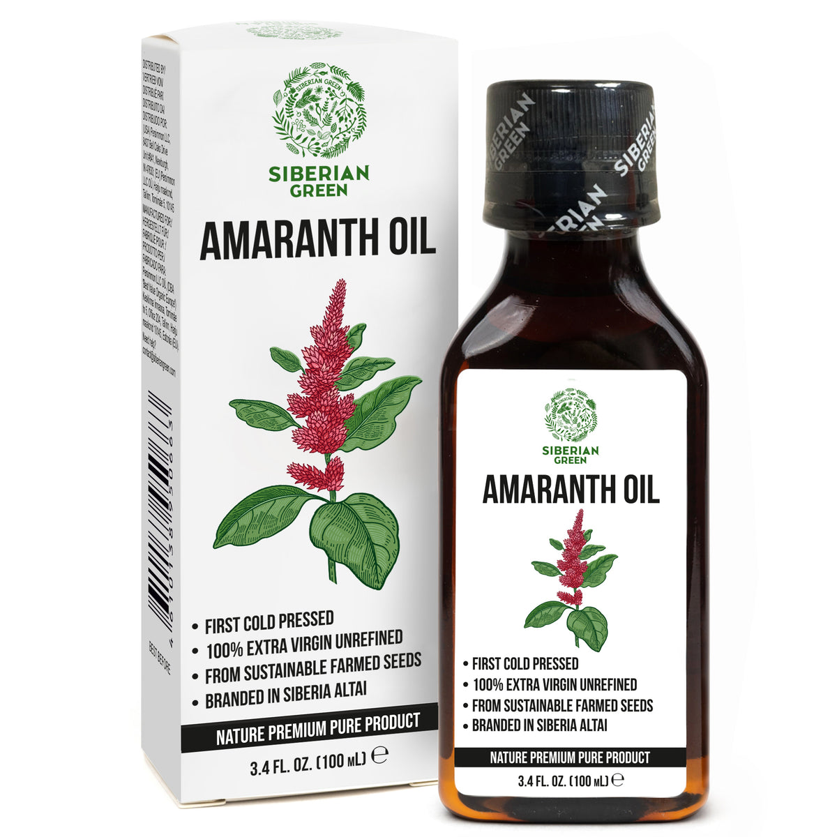 Huile d'amarante de Sibérie | Extra Vierge Pressée à Froid 100 ml / 3,4 fl oz | Squalène Premium
