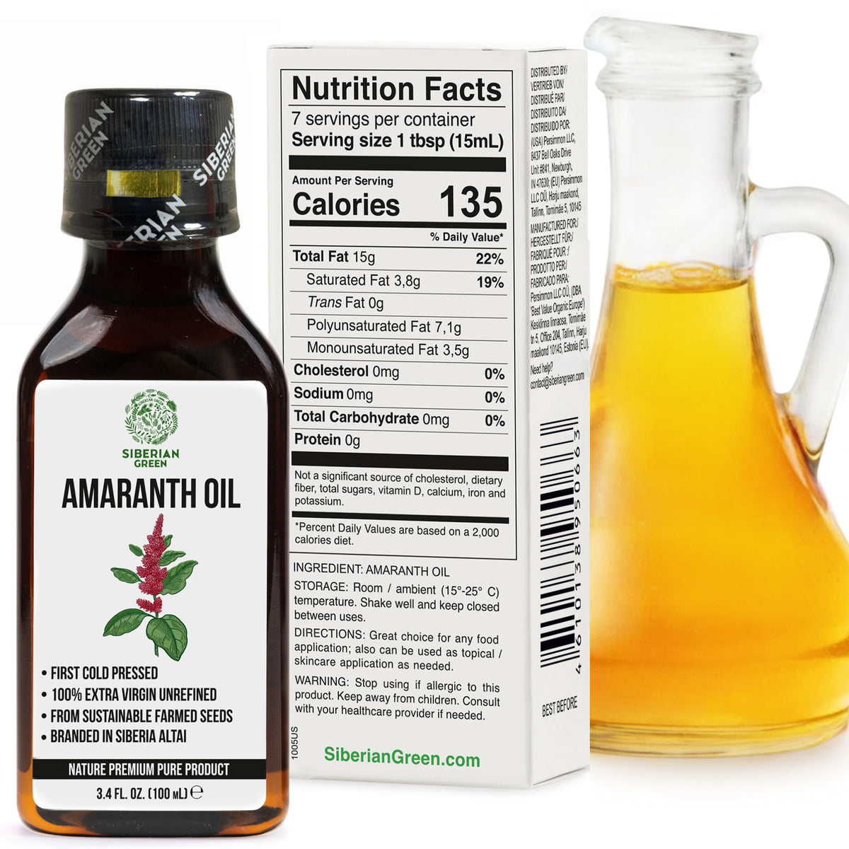 Huile d'amarante de Sibérie | Extra Vierge Pressée à Froid 100 ml / 3,4 fl oz | Squalène Premium