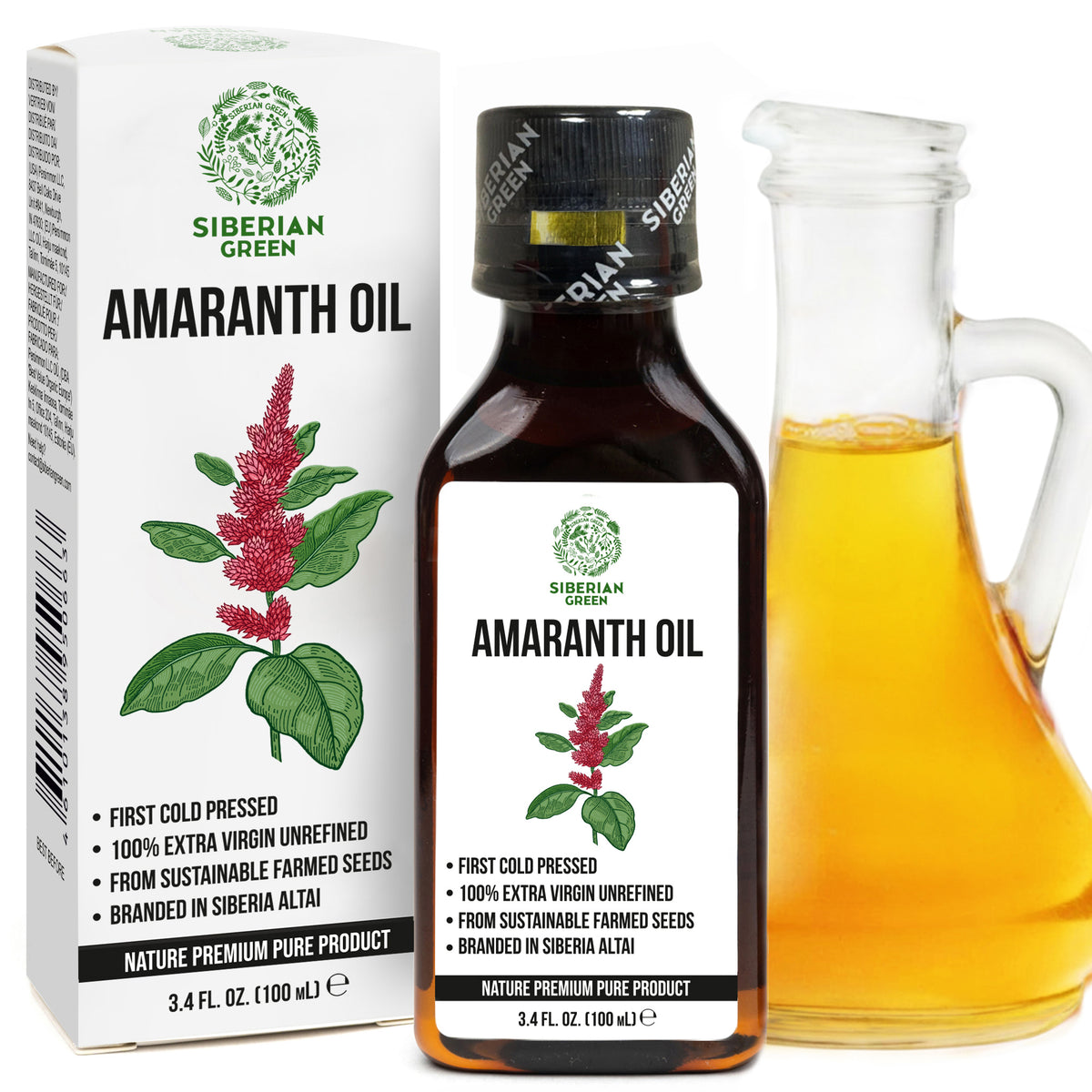 Huile d'amarante de Sibérie | Extra Vierge Pressée à Froid 100 ml / 3,4 fl oz | Squalène Premium