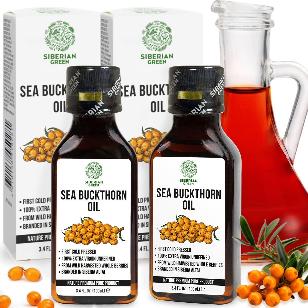 2 Pack x 100ml 100% Siberian Sea Buckthorn Oil Extra Virgin Cold Pressed Unrefined