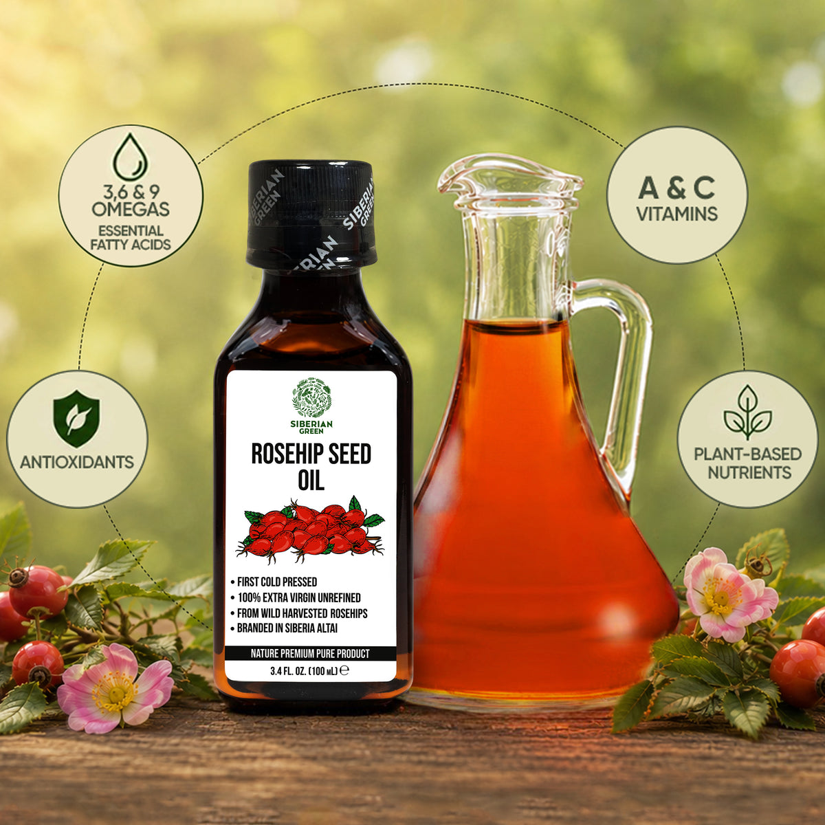 Siberian Green Rosehip Seed Oil 100 ml – Multi-Purpose Botanical Oil