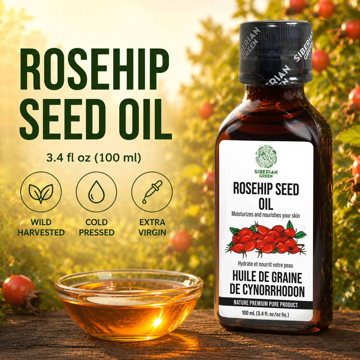 Siberian Green Rosehip Seed Oil 100 ml – Multi-Purpose Botanical Oil