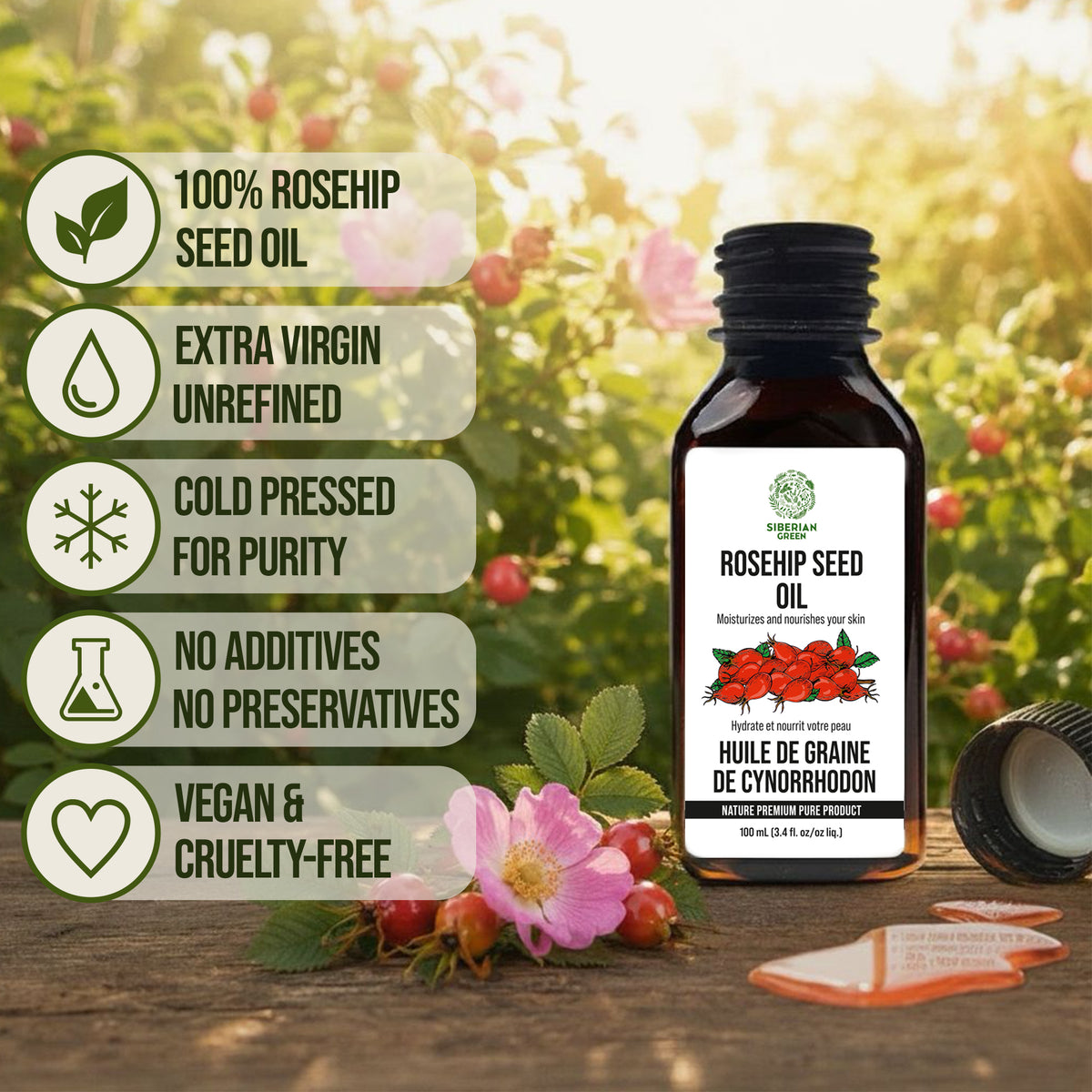 Siberian Green Rosehip Seed Oil 100 ml – Multi-Purpose Botanical Oil
