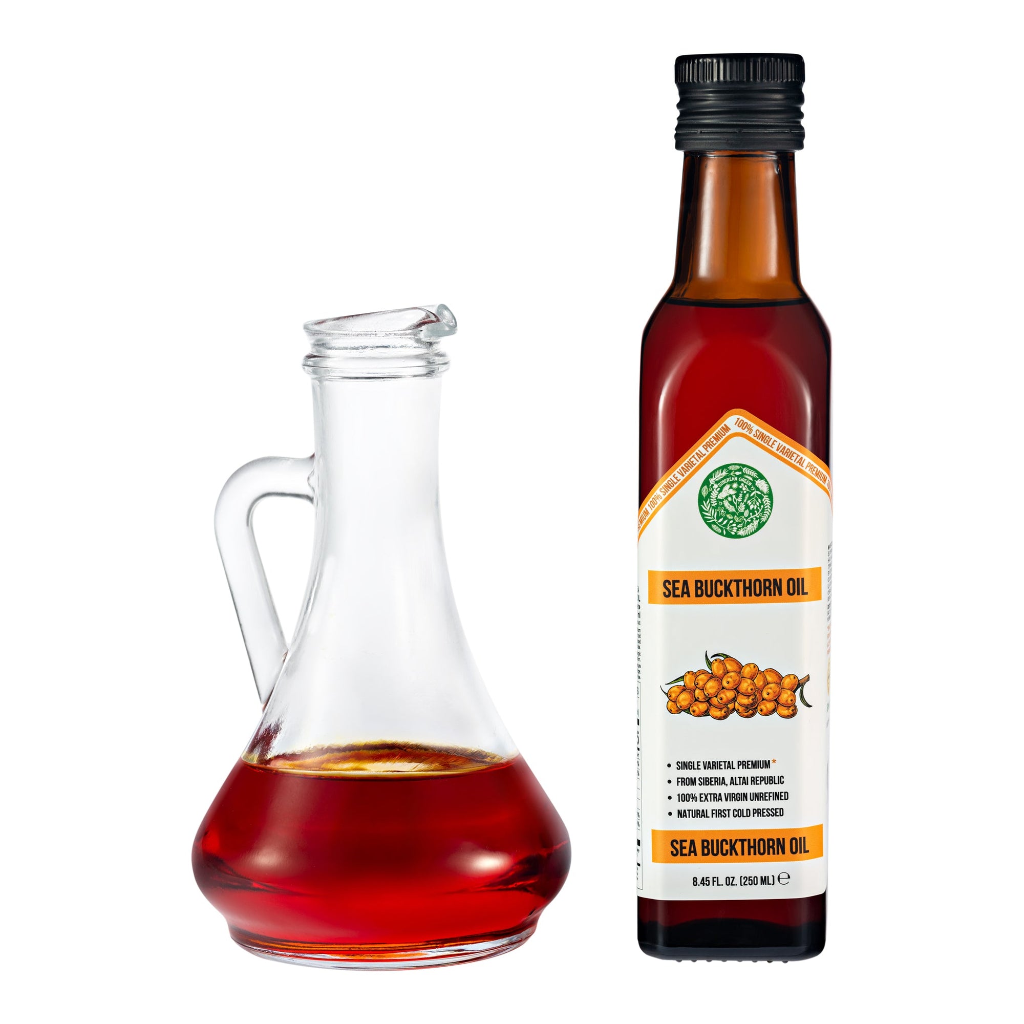 Siberian Green Sea Buckthorn Oil 250ml in Glass Bottle