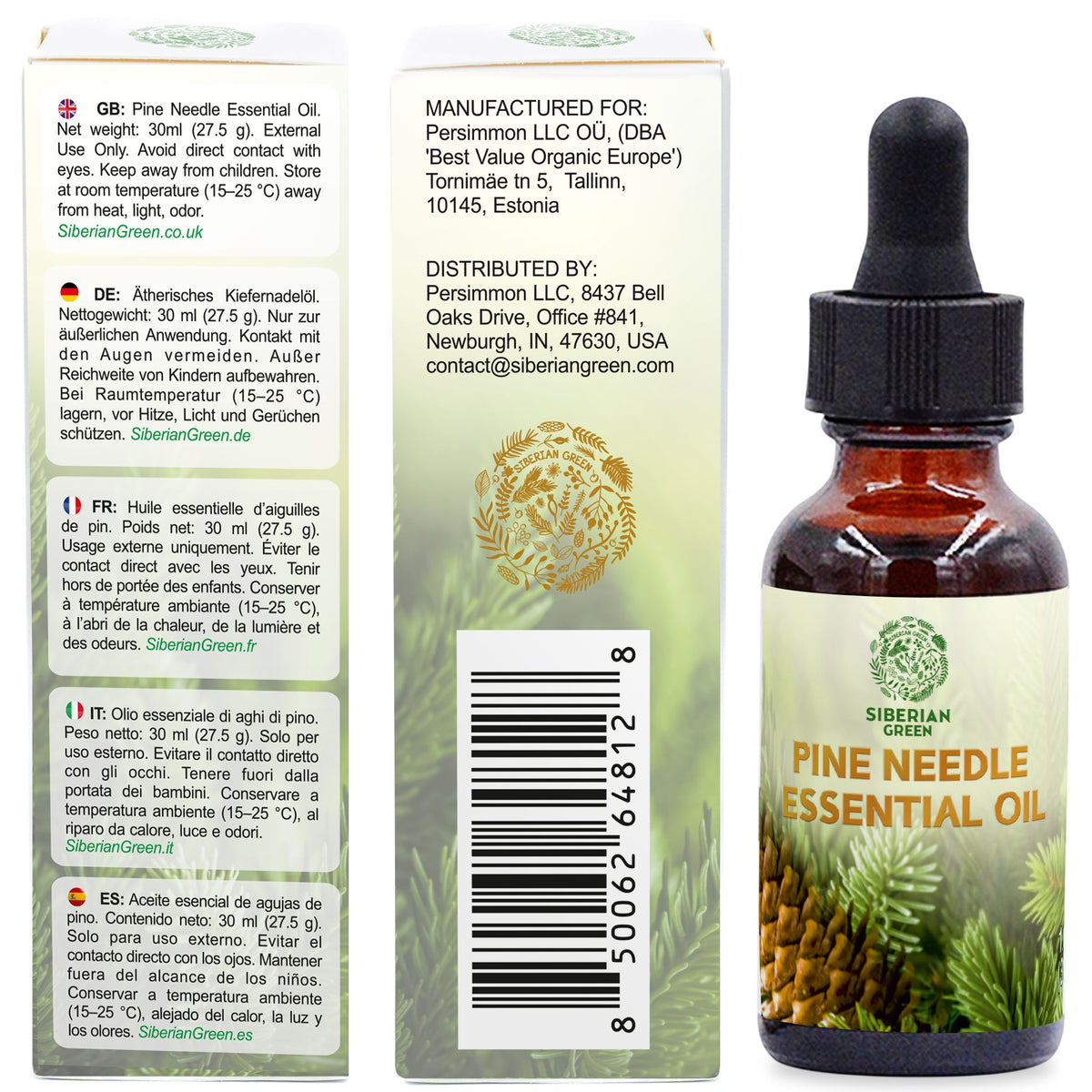 Siberian Pine Needle Essential Oil 30 ml – 100% Pure Undiluted Essential Oil for Diffuser, Sauna, Massage, Home Fragrance