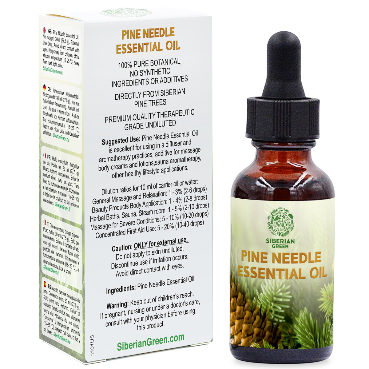 Siberian Pine Needle Essential Oil 30 ml – 100% Pure Undiluted Essential Oil for Diffuser, Sauna, Massage, Home Fragrance