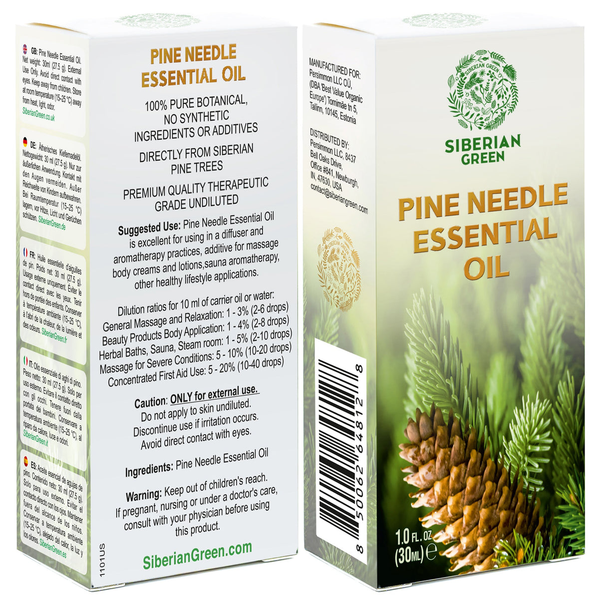 Siberian Pine Needle Essential Oil 30 ml – 100% Pure Undiluted Essential Oil for Diffuser, Sauna, Massage, Home Fragrance