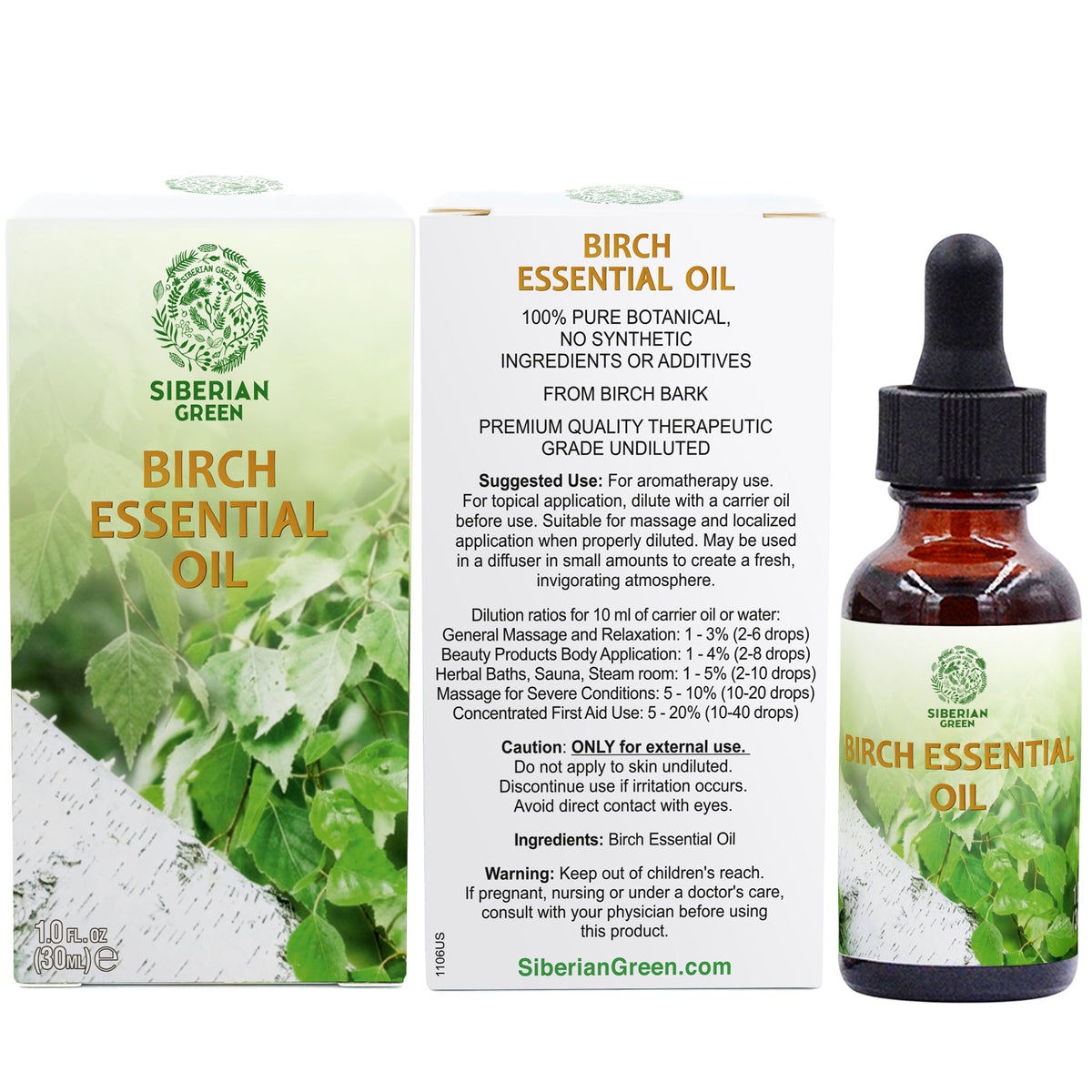 Siberian Birch Essential Oil 30 ml – Pure Birch Bark Oil for Aromatherapy, Sauna, Diffuser, Massage and Home Fragrance