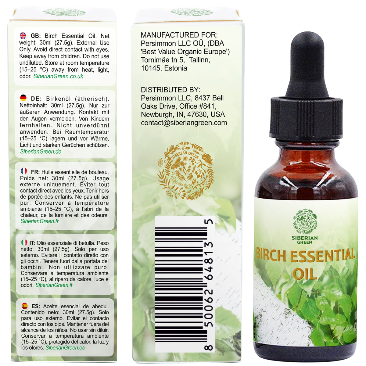 Siberian Birch Essential Oil 30 ml – Pure Birch Bark Oil for Aromatherapy, Sauna, Diffuser, Massage and Home Fragrance