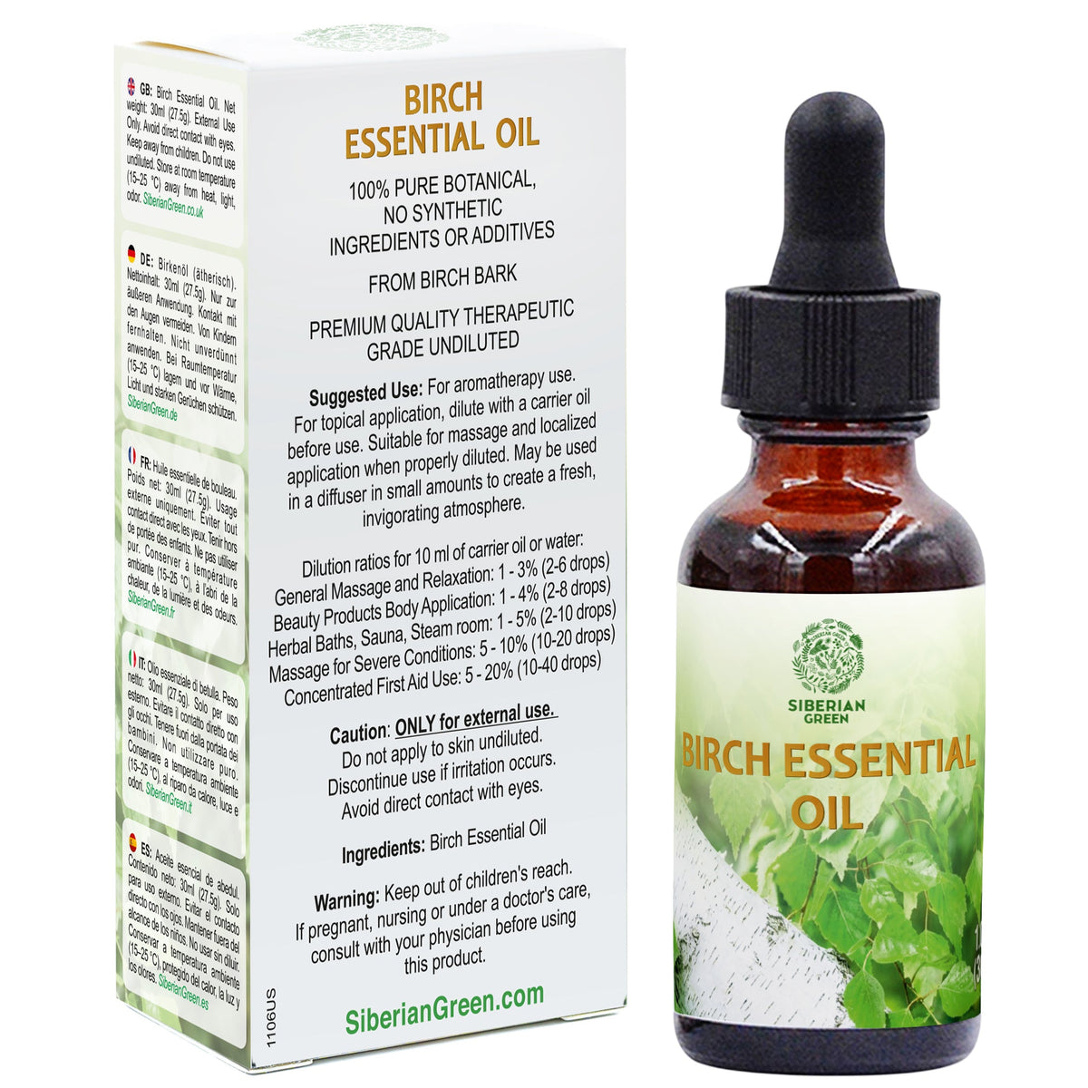 Siberian Birch Essential Oil 30 ml – Pure Birch Bark Oil for Aromatherapy, Sauna, Diffuser, Massage and Home Fragrance