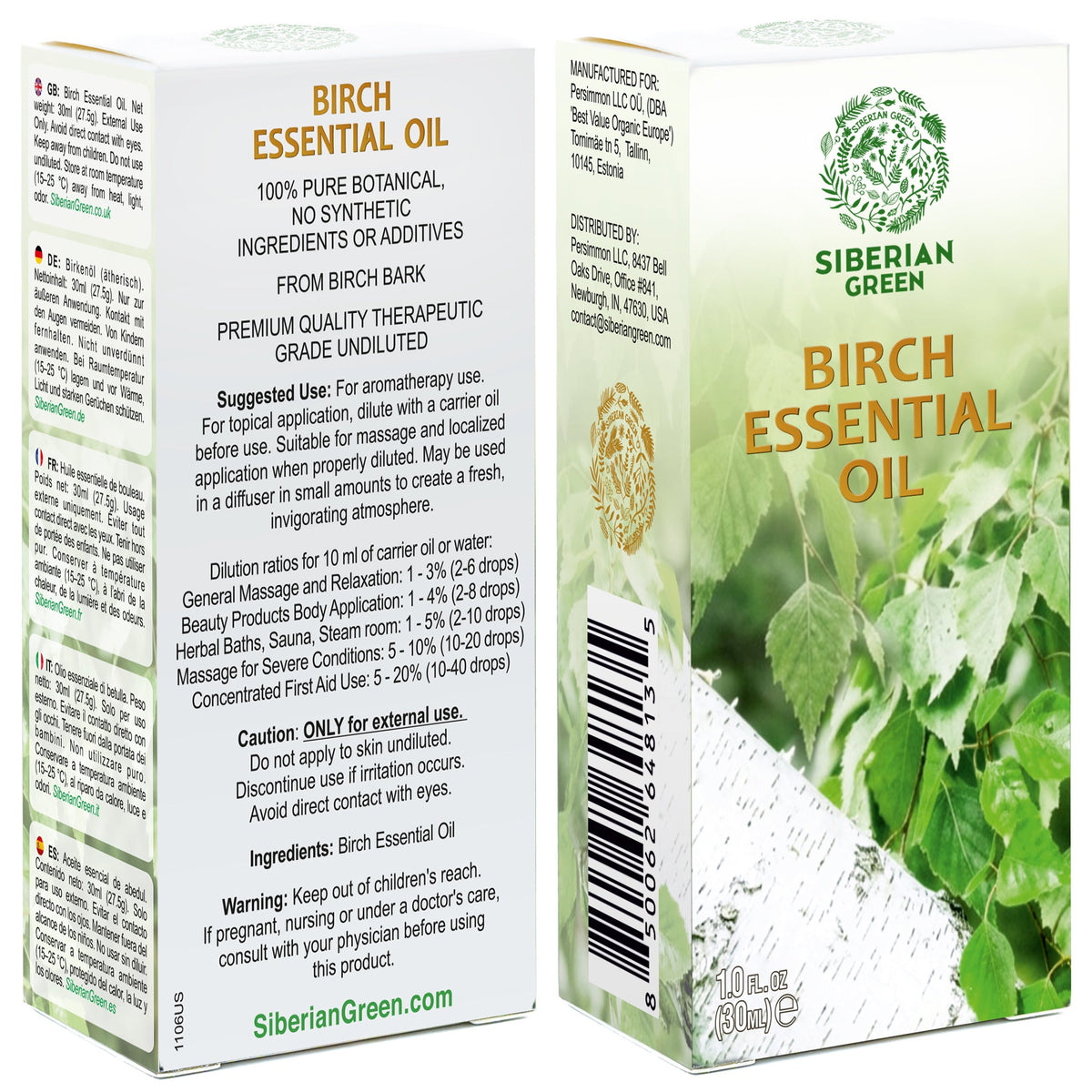 Siberian Birch Essential Oil 30 ml – Pure Birch Bark Oil for Aromatherapy, Sauna, Diffuser, Massage and Home Fragrance