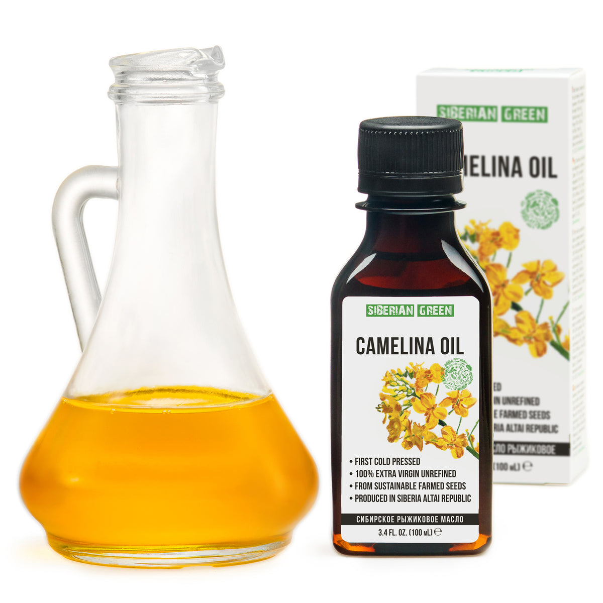 Huile de caméline de Sibérie | Extra Vierge Pressée à Froid 100 ml / 3,4 fl oz | Omega-3 Premium
