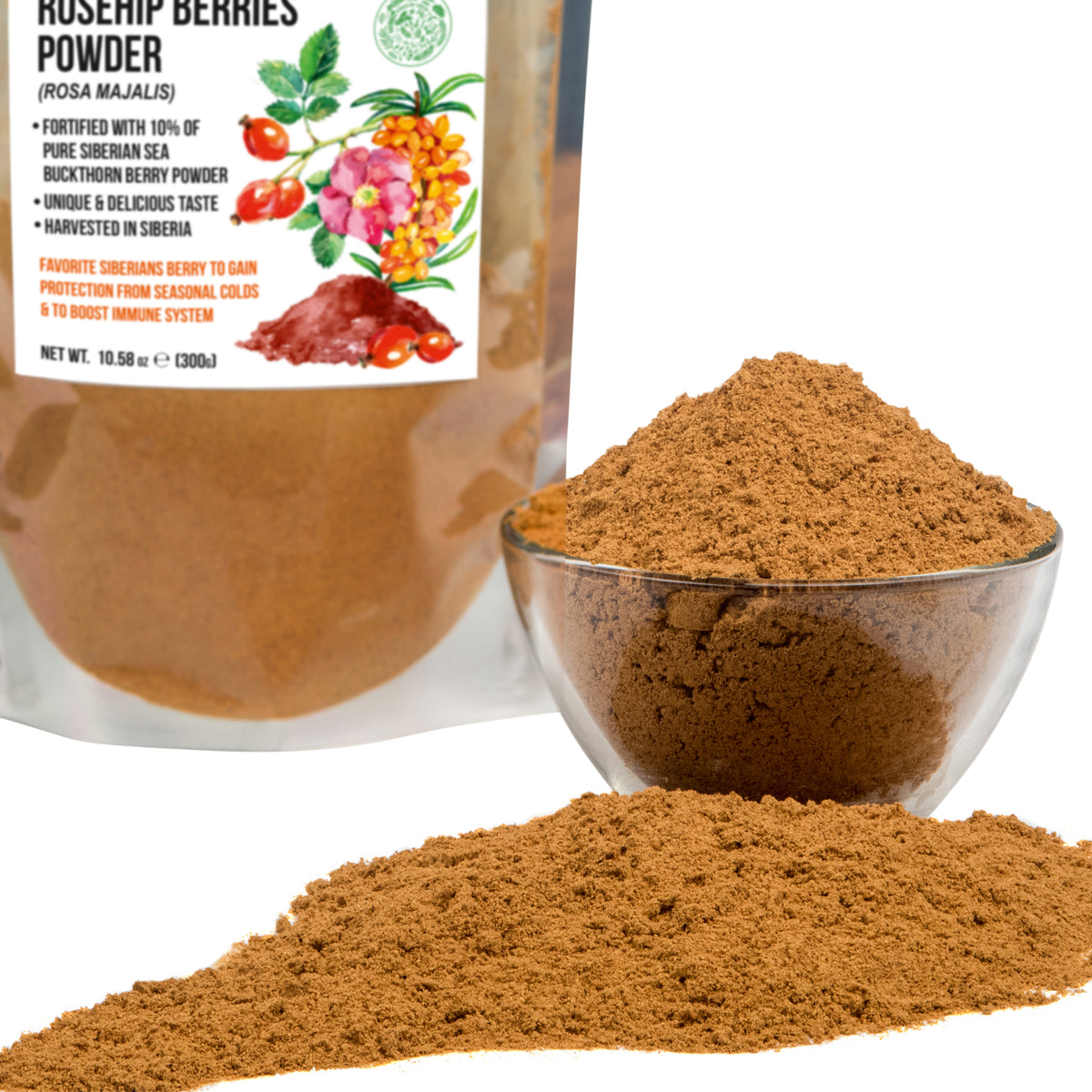 Poudre d&#39;églantier de Sibérie 300 g (10,58 oz) – Farine de tisane d&#39;églantier à partir de graines sauvages récoltées