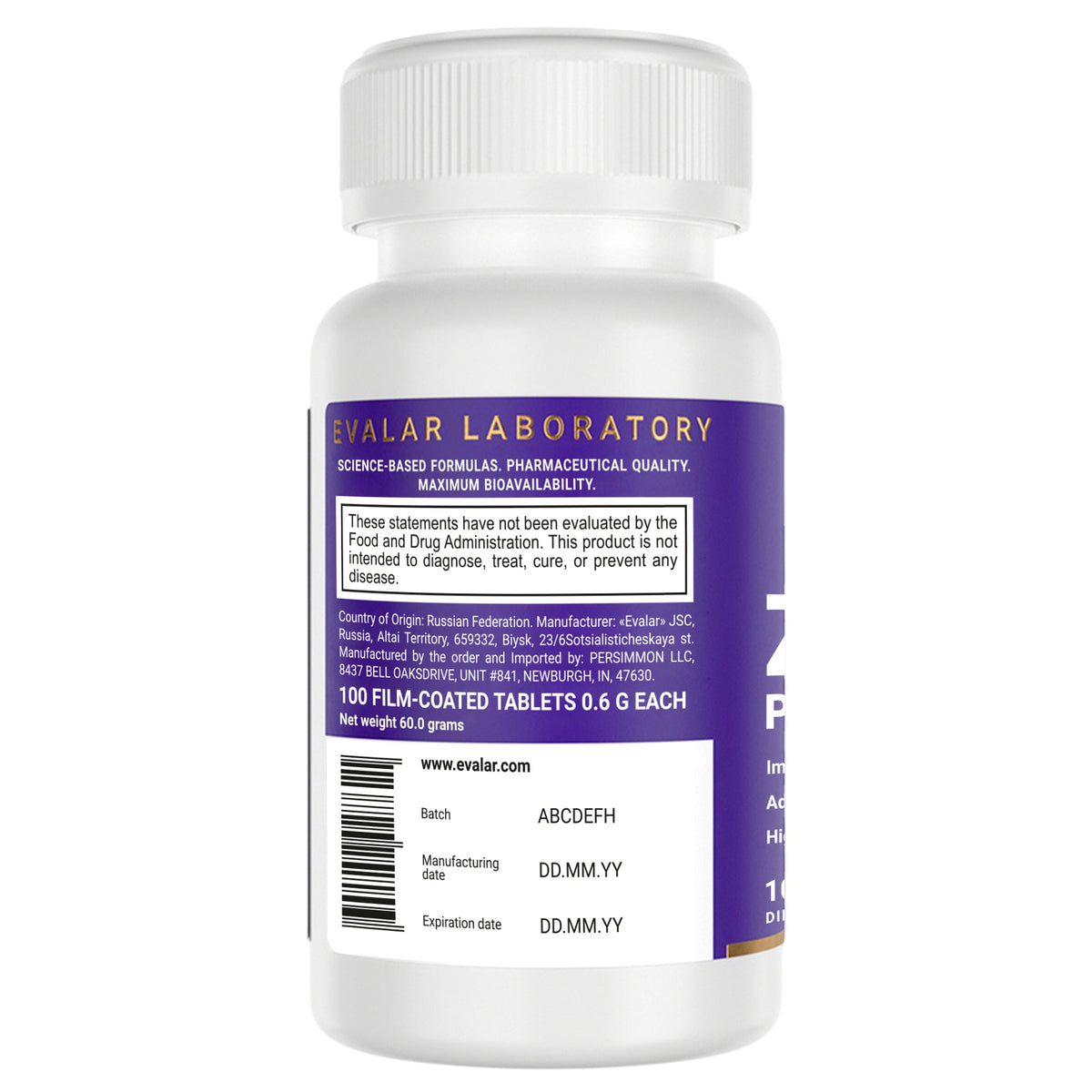 Evalar Zinc Picolinate 50 mg 100 Tablets