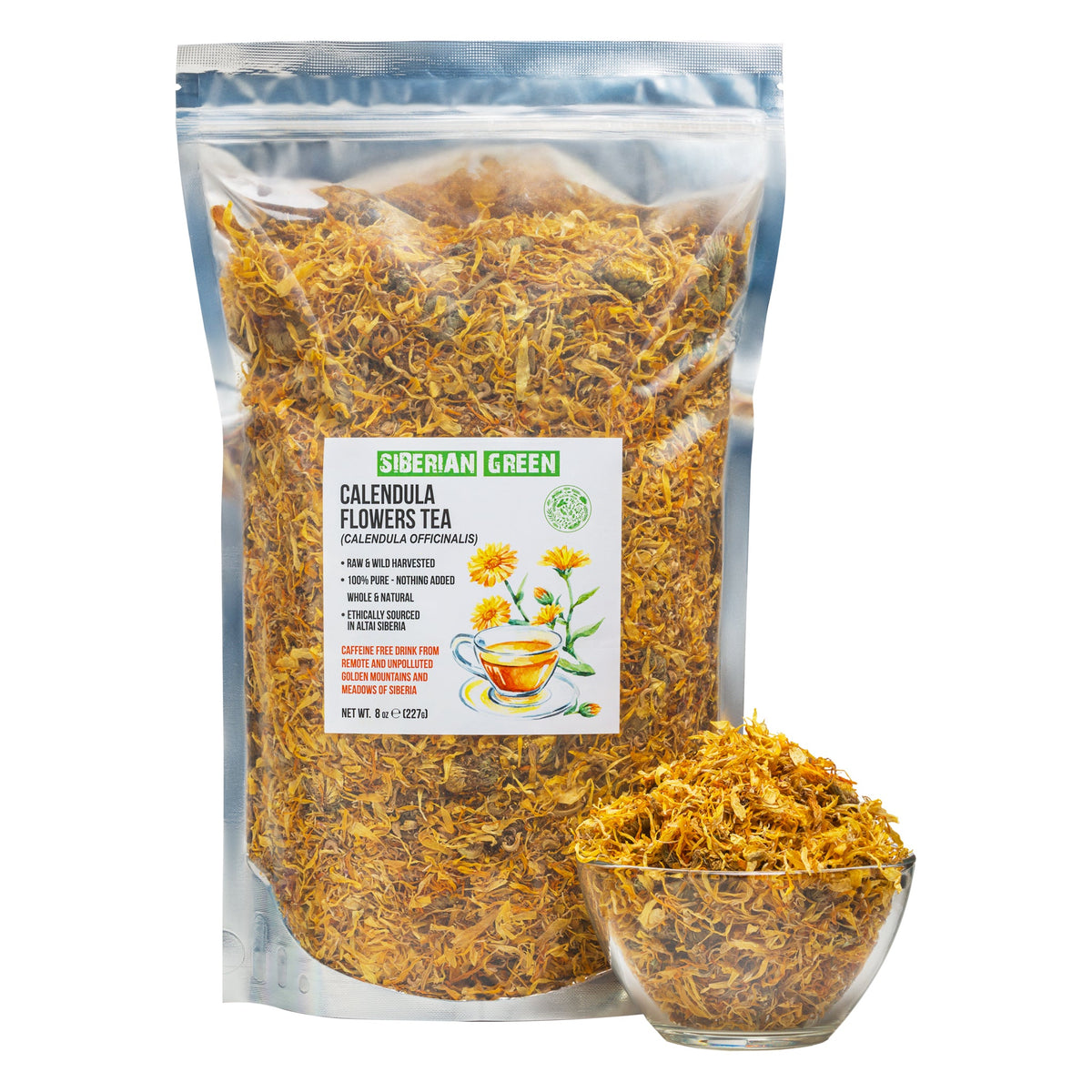 Siberian Green Calendula Flowers Petals Tea 227g (8 oz) Dried Marigold Wild Harvested Altai Golden Mountains