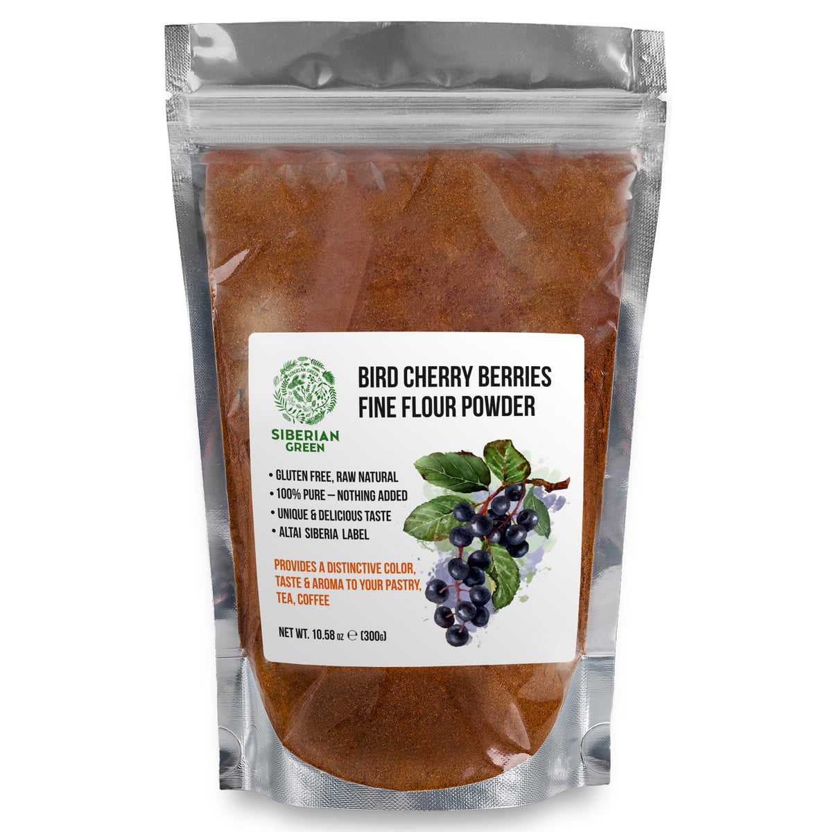 Poudre de cerise d'oiseau de Sibérie (farine) Sans gluten crue sauvage récoltée 300gr/10.58oz Région de l'Altaï