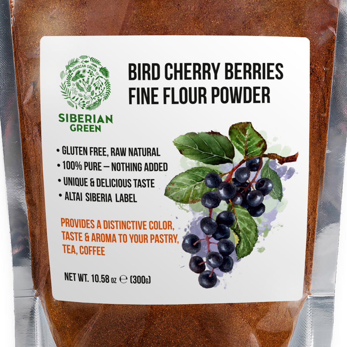 Poudre de cerise d'oiseau de Sibérie (farine) Sans gluten crue sauvage récoltée 300gr/10.58oz Région de l'Altaï