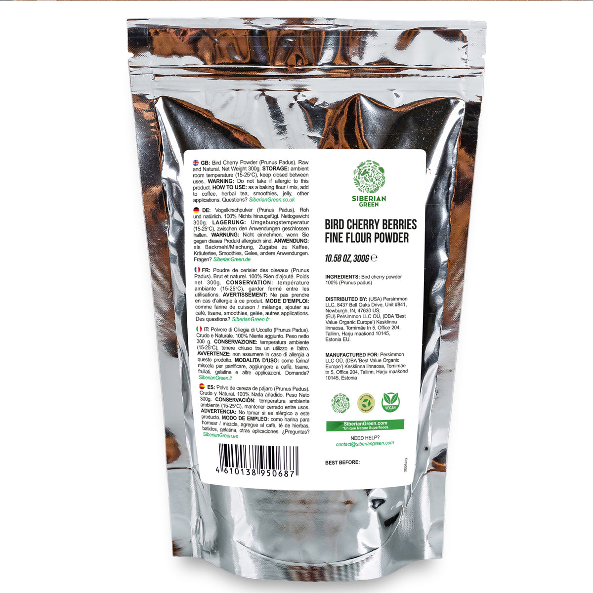 Poudre de cerise d'oiseau de Sibérie (farine) Sans gluten crue sauvage récoltée 300gr/10.58oz Région de l'Altaï