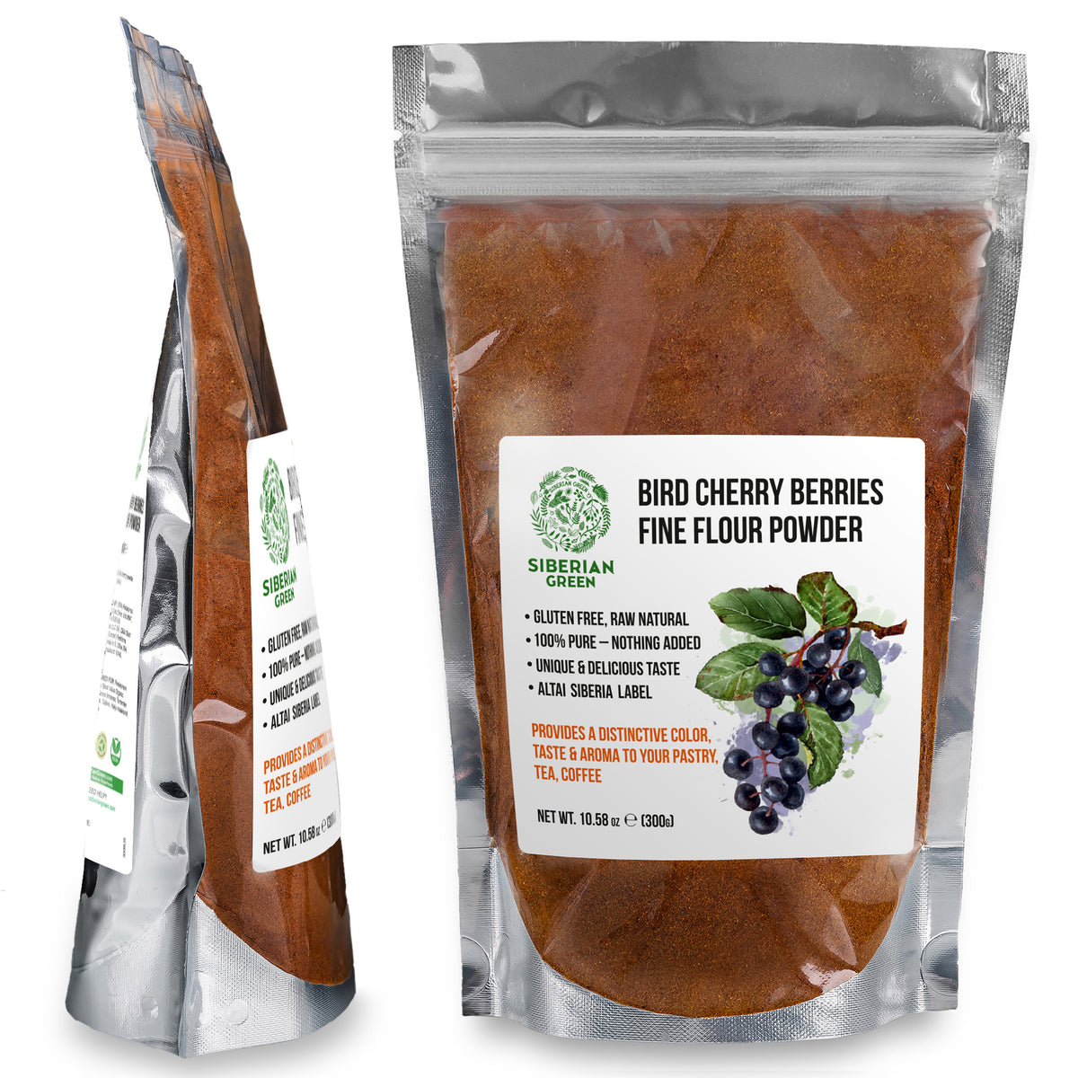 Poudre de cerise d'oiseau de Sibérie (farine) Sans gluten crue sauvage récoltée 300gr/10.58oz Région de l'Altaï