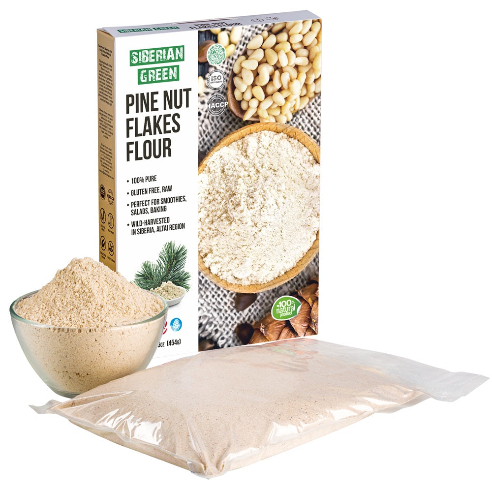 Farine de flocons de pignons de pin de Sibérie (noyau) en poudre 454 g (1 lb) biologique récoltée à l&#39;état sauvage 100 % pure