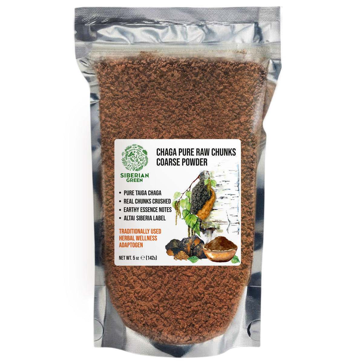 Siberian Green Chaga Mushroom Chunks and Coarse Powder – 142 g – Wildcrafted Superfood  for Daily Canadian Wellness and Natural Energy