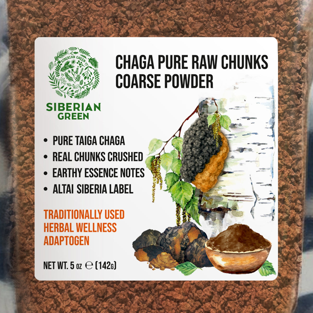 Siberian Green Chaga Mushroom Chunks and Coarse Powder – 142 g – Wildcrafted Superfood  for Daily Canadian Wellness and Natural Energy