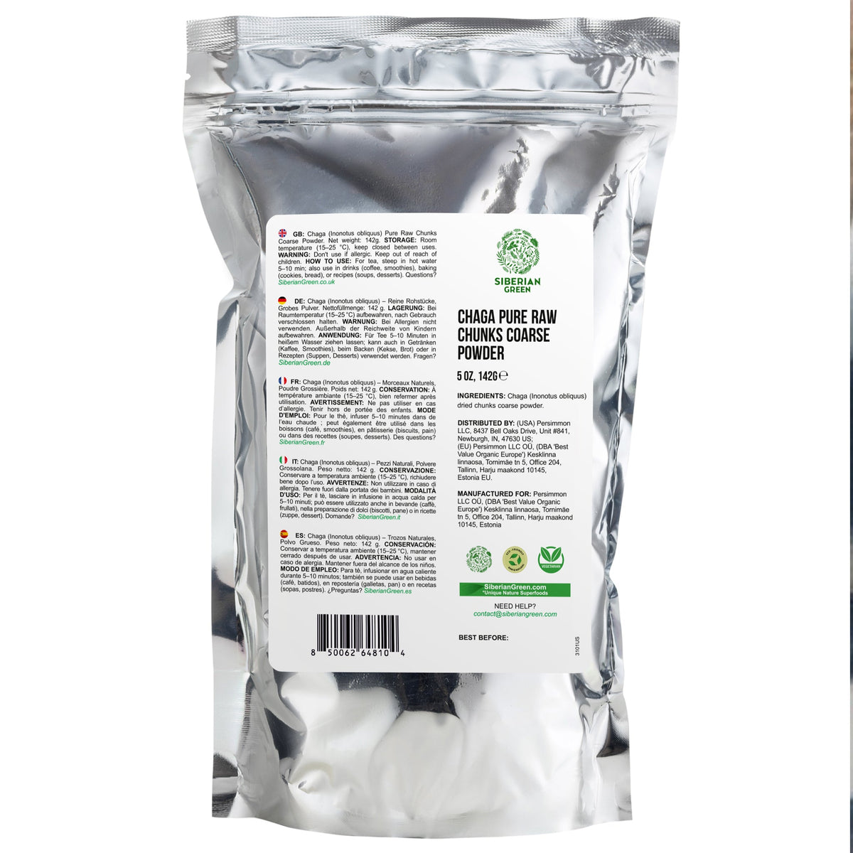 Siberian Green Chaga Mushroom Chunks and Coarse Powder – 142 g – Wildcrafted Superfood  for Daily Canadian Wellness and Natural Energy