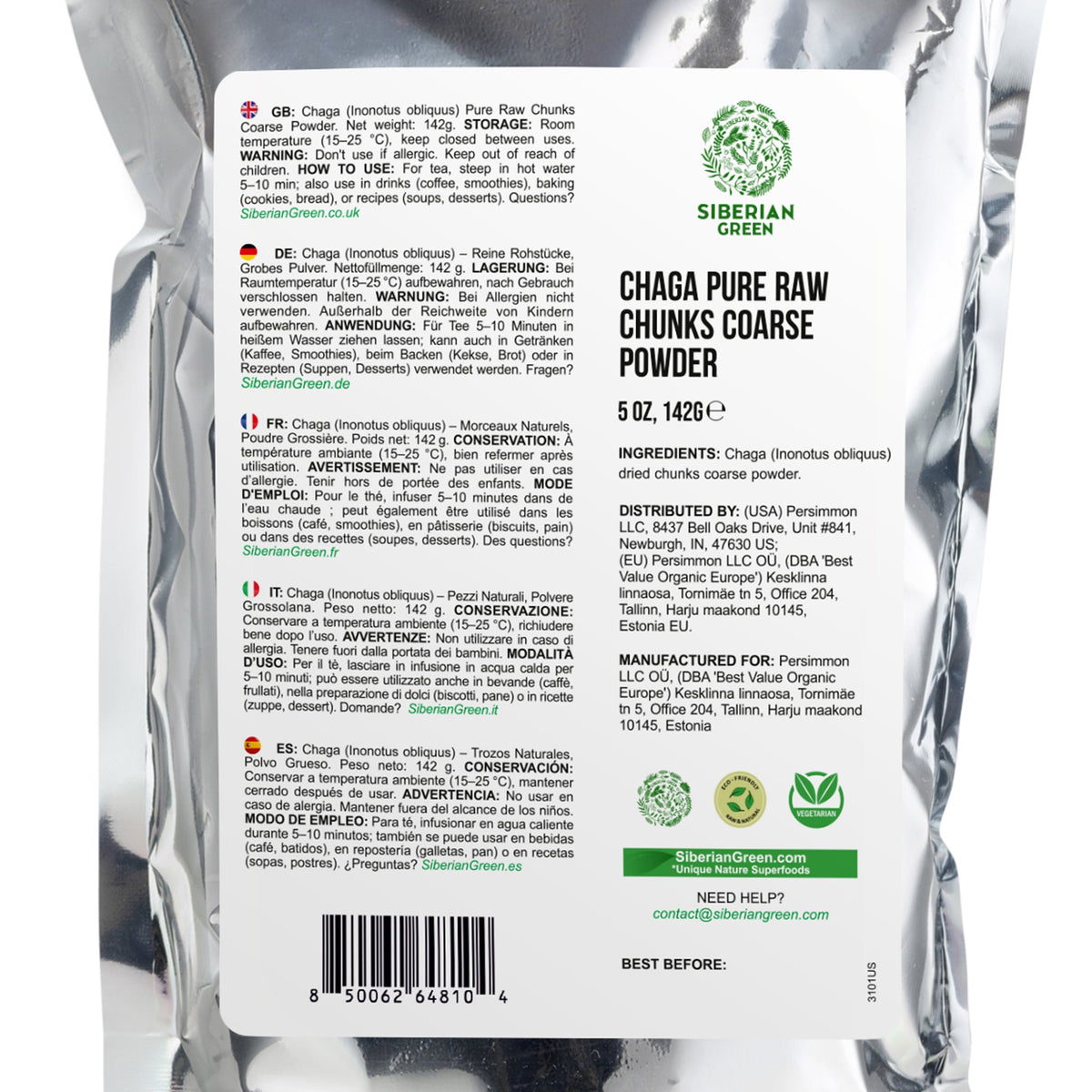 Siberian Green Chaga Mushroom Chunks and Coarse Powder – 142 g – Wildcrafted Superfood  for Daily Canadian Wellness and Natural Energy