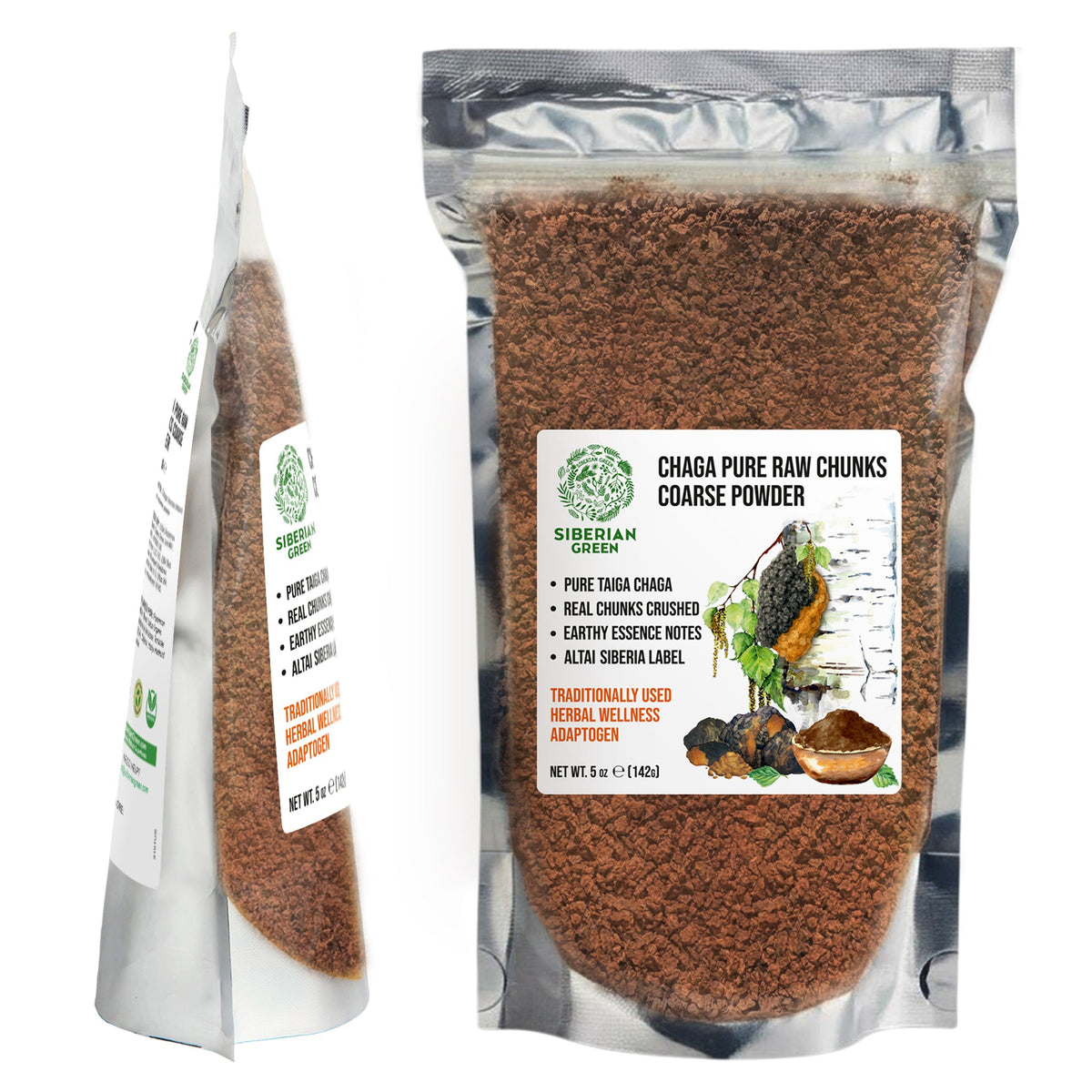 Siberian Green Chaga Mushroom Chunks and Coarse Powder – 142 g – Wildcrafted Superfood  for Daily Canadian Wellness and Natural Energy