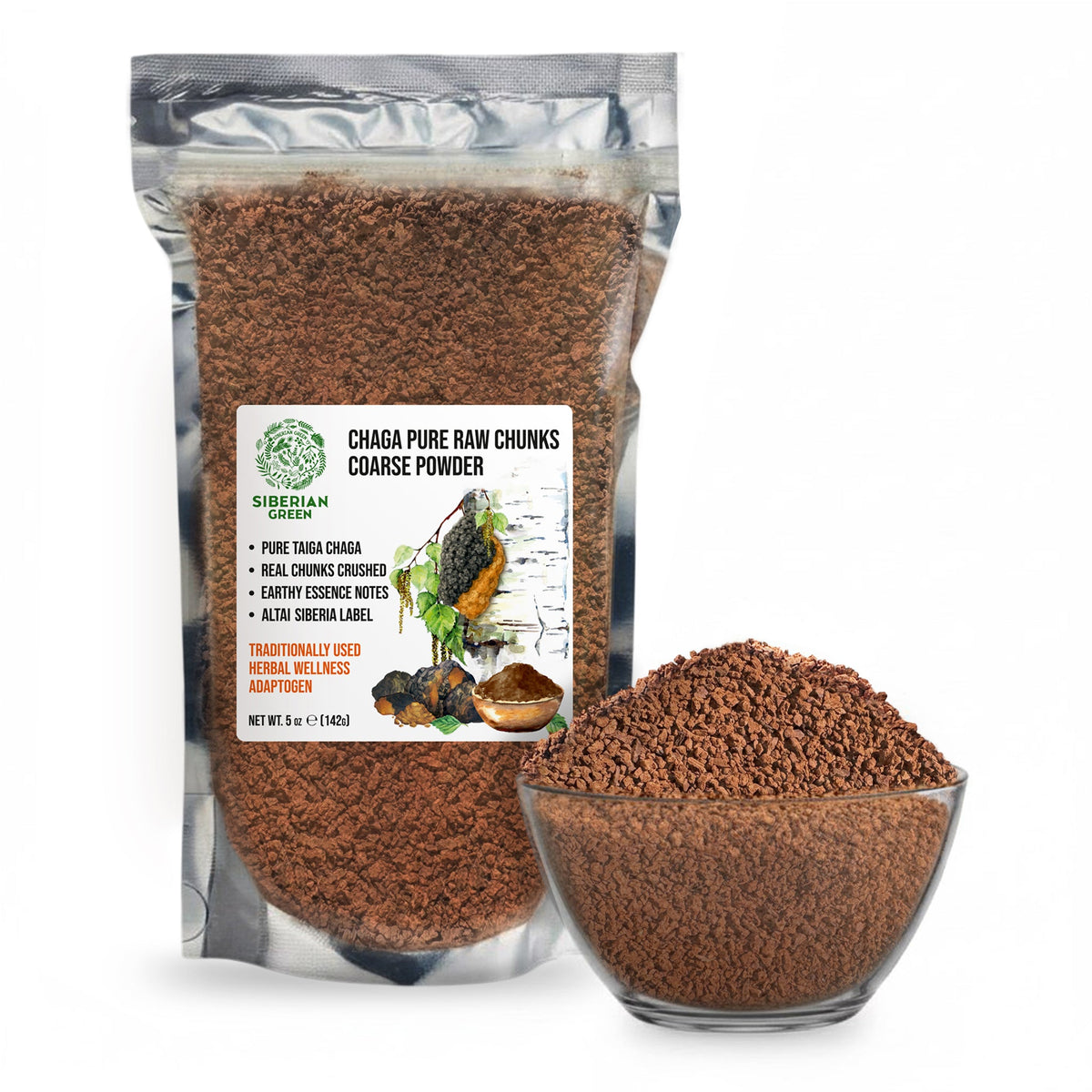Siberian Green Chaga Mushroom Chunks and Coarse Powder – 142 g – Wildcrafted Superfood  for Daily Canadian Wellness and Natural Energy