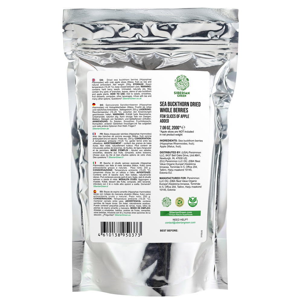 Siberian Sea Buckthorn Dried Berries with Apple Slices – 200g | Organic, Authentic, and Nutritious