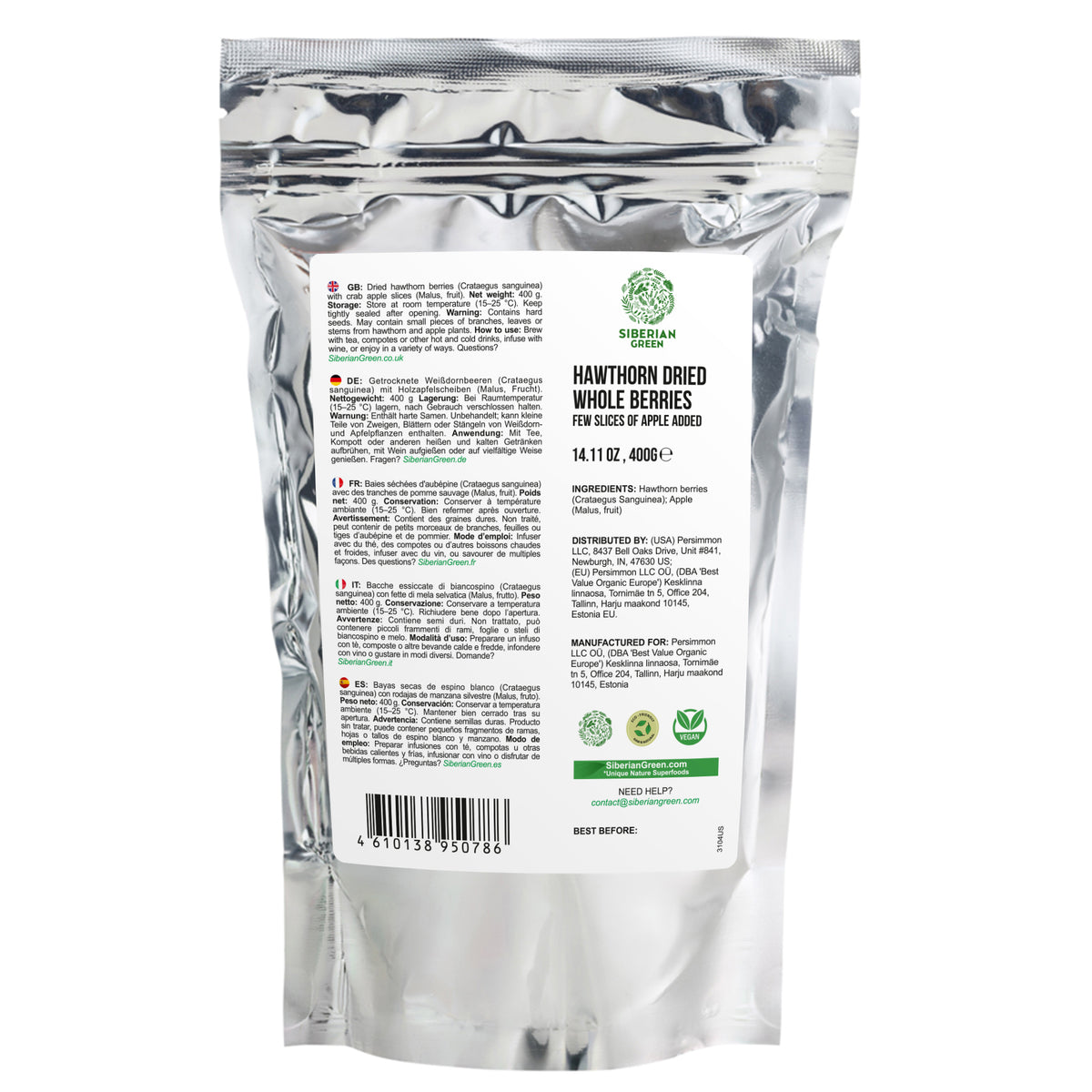 Baies séchées d'aubépine rouge entières 400 g (14,11 oz) Crataegus Sanguinea récolté à l'état sauvage de l'Altaï