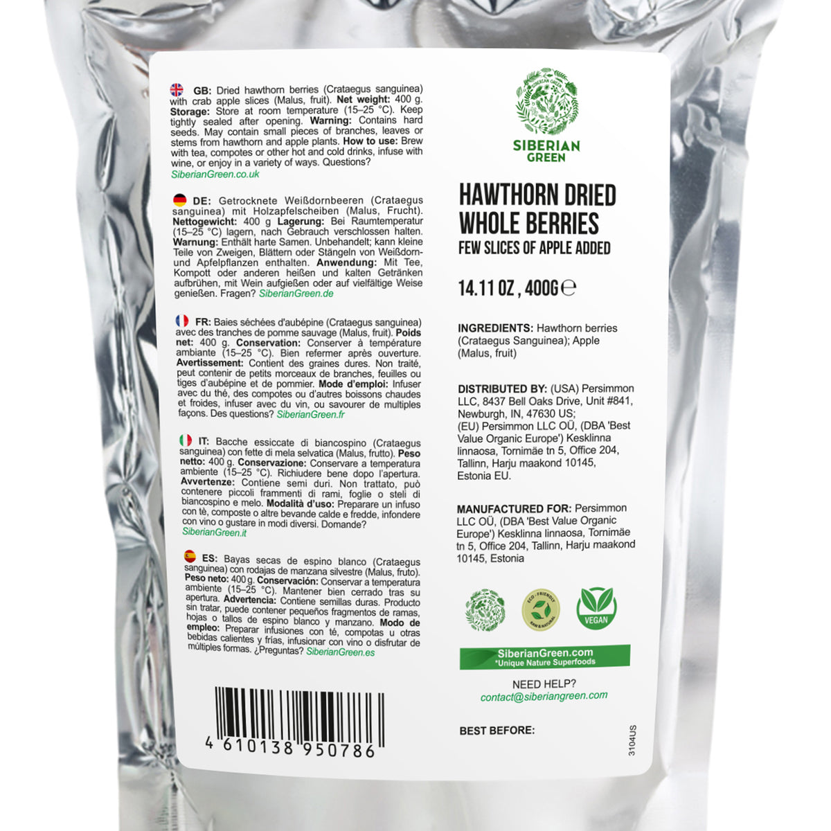 Baies séchées d'aubépine rouge entières 400 g (14,11 oz) Crataegus Sanguinea récolté à l'état sauvage de l'Altaï