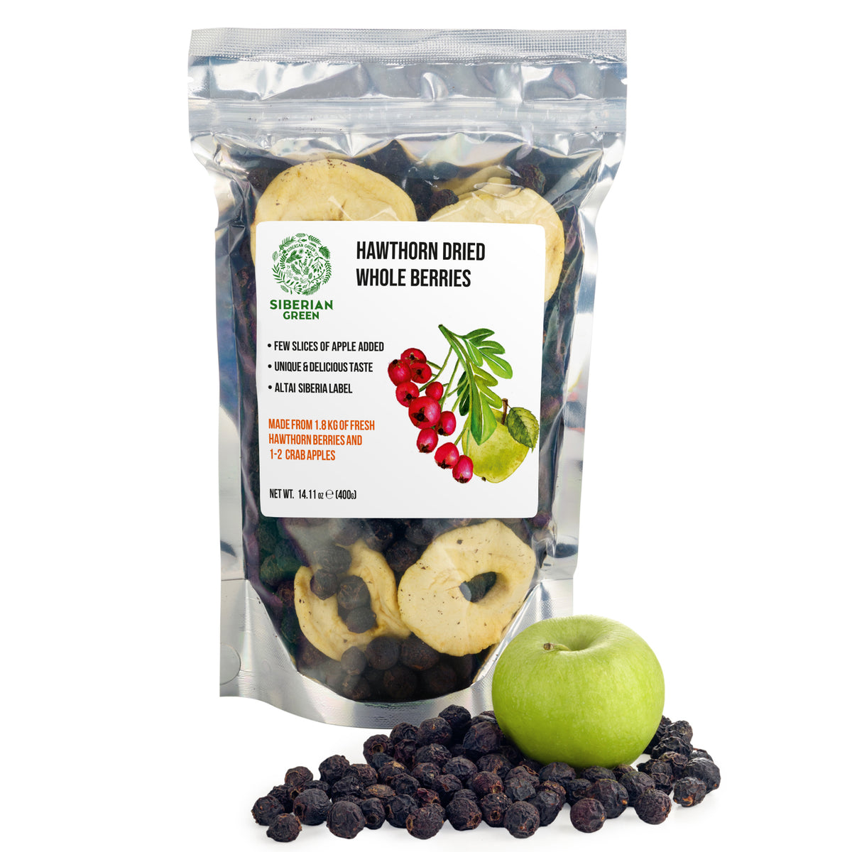 Baies séchées d'aubépine rouge entières 400 g (14,11 oz) Crataegus Sanguinea récolté à l'état sauvage de l'Altaï