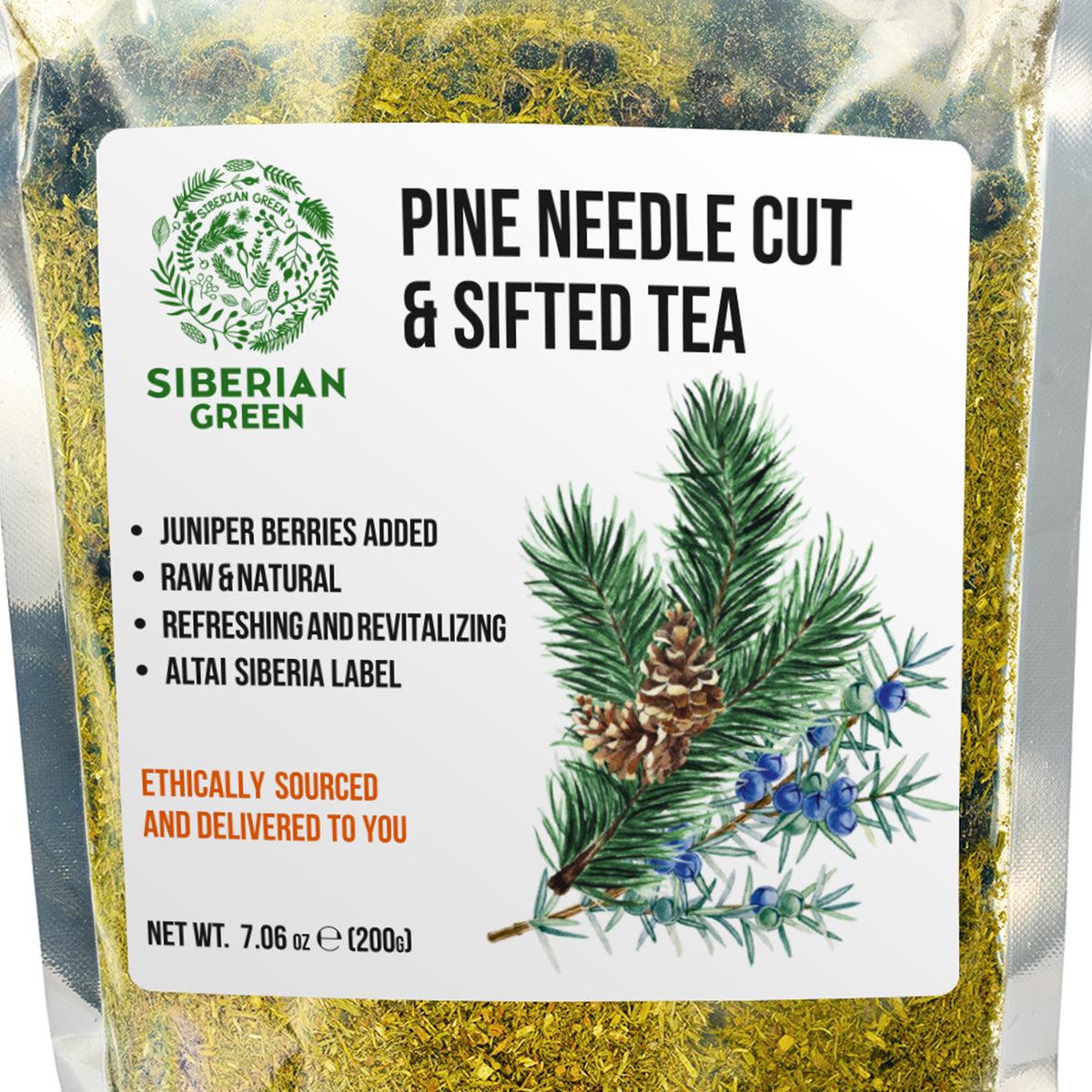 Thé à l'aiguille de pin en poudre libre 200 g (7,05 oz) de pin blanc Pinus Sibirica récolté à l'état sauvage
