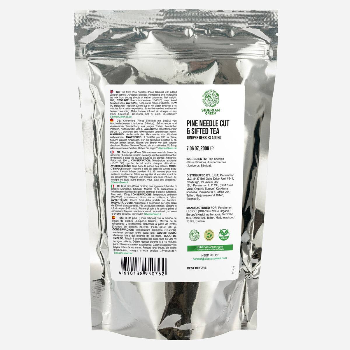 Thé à l'aiguille de pin en poudre libre 200 g (7,05 oz) de pin blanc Pinus Sibirica récolté à l'état sauvage
