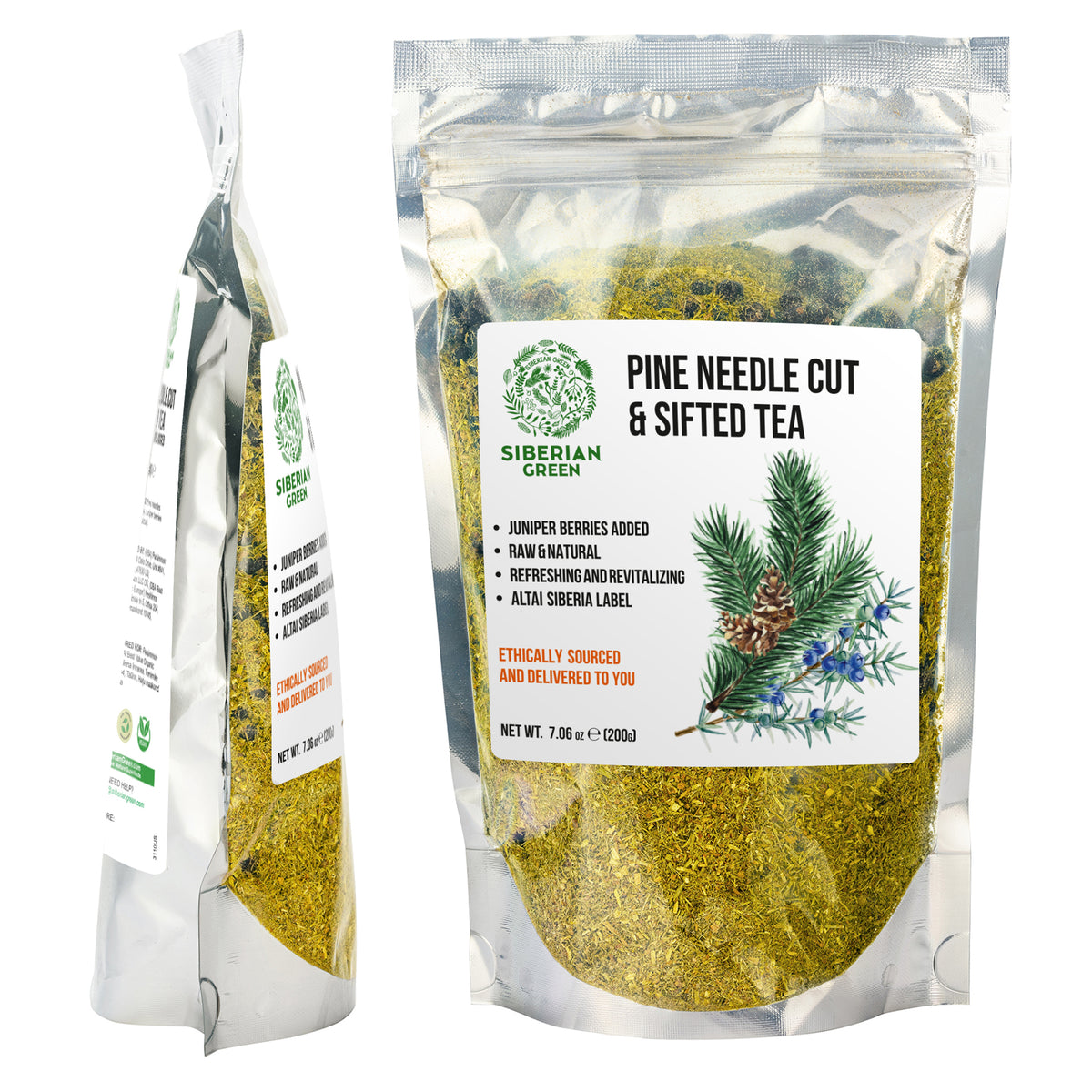 Thé à l'aiguille de pin en poudre libre 200 g (7,05 oz) de pin blanc Pinus Sibirica récolté à l'état sauvage