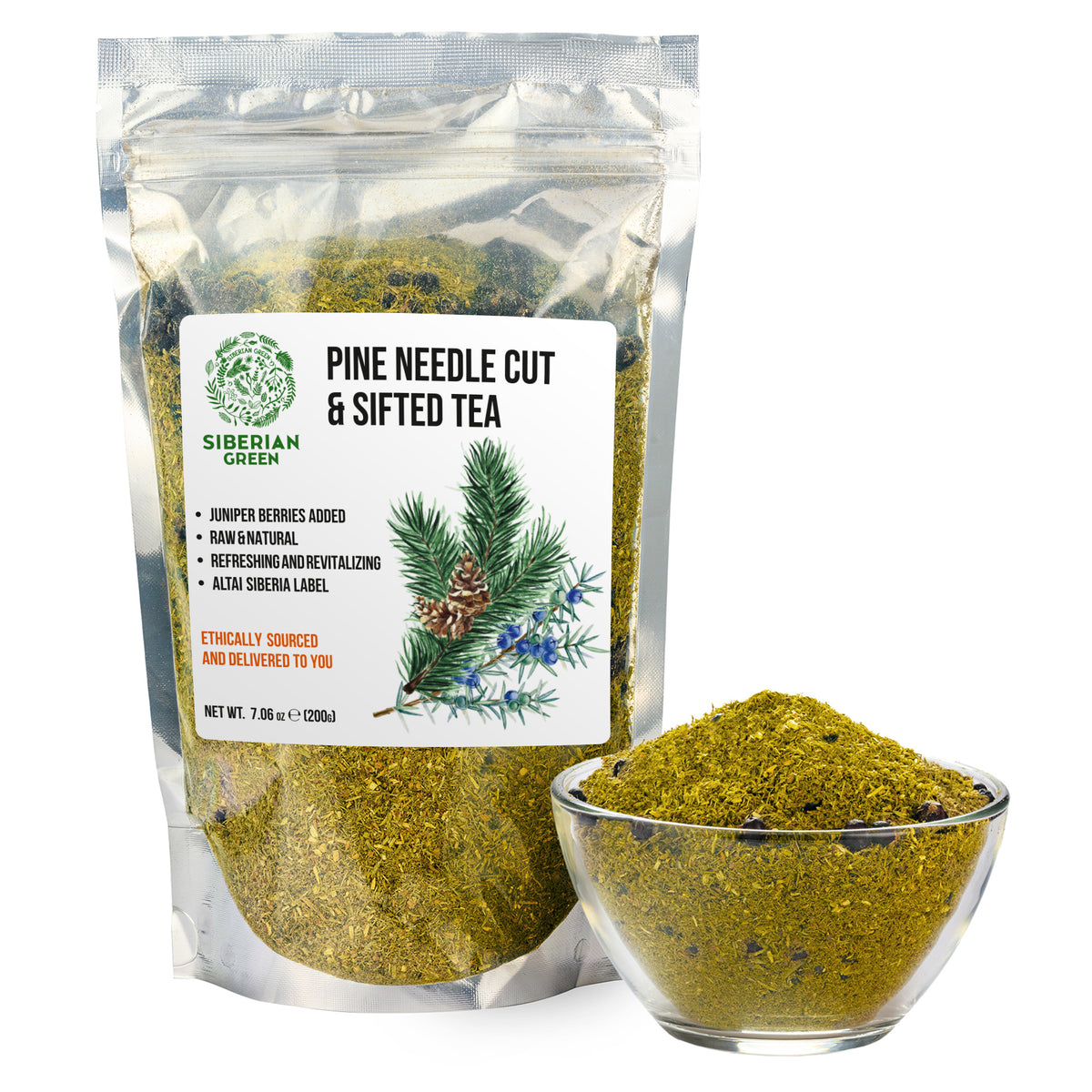 Thé à l'aiguille de pin en poudre libre 200 g (7,05 oz) de pin blanc Pinus Sibirica récolté à l'état sauvage