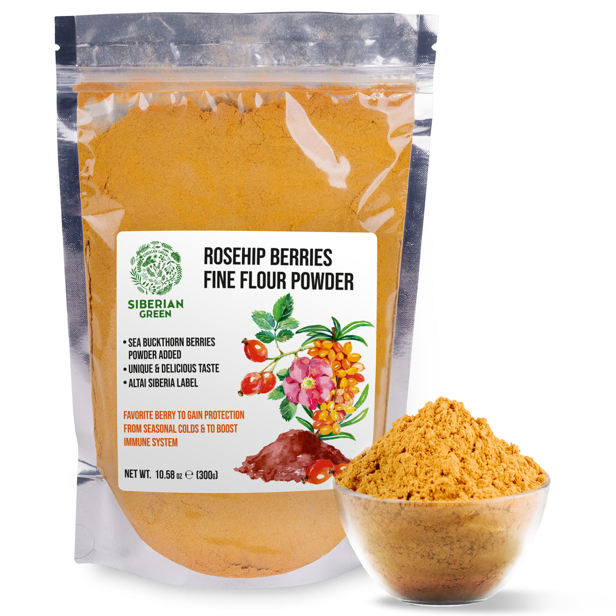 Pure Siberian Rose Hips & Sea Buckthorn Powder – 300g for Immunity and Vitality