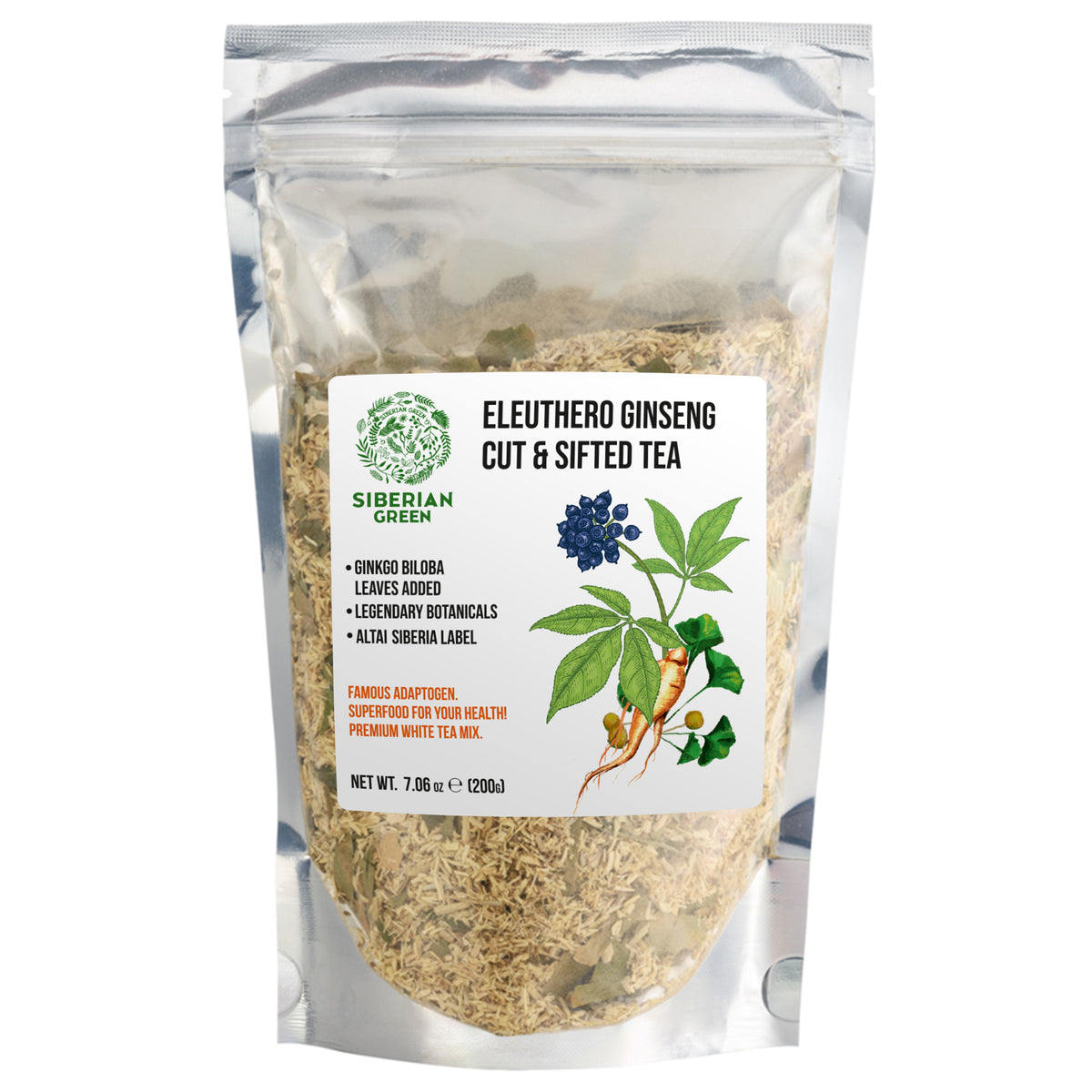 Poudre de ginseng sibérien biologique + 10% de Ginkgo Biloba